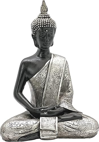 Bellaa 28526 - Estatua rústica de Buda estilo japonés, escultura de jardín zen, meditación, sentado, Dhyana Mudra, loto, postura, yoga, altar,
