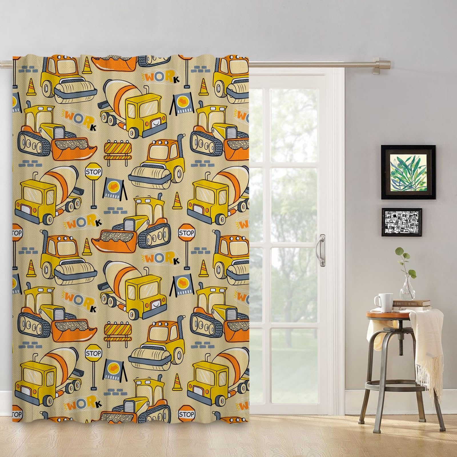 ggaimwf 107x160cm Cartoon Truck Rod Pocket Curtain Excavator Cars Urban Traffic Pencil Pleat Curtain Light Filtering Privacy Window Drapes for Kids Boys Bedroom Living Room Playroom,Single Panel - Image 2