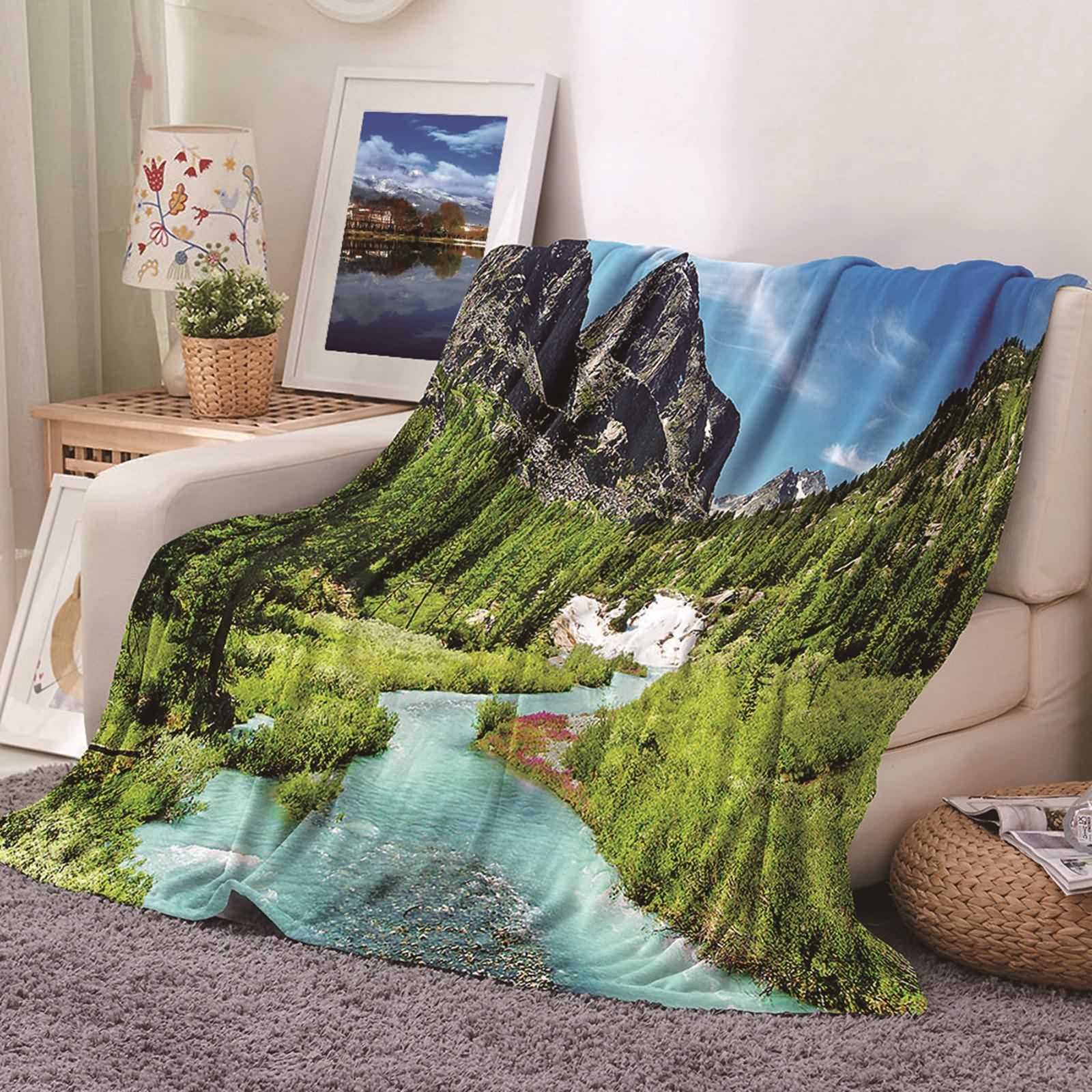 Couverture polaire flannel douce et confortable KnSam finition premium Mountain Tree