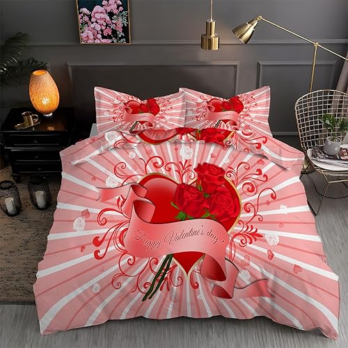 Miniatura 1 de Juego de funda de edredón de microfibra suave con estampado floral y 2 fundas de almohada de 20 x 36 pulgadas, color rosa claro, juego de cama con