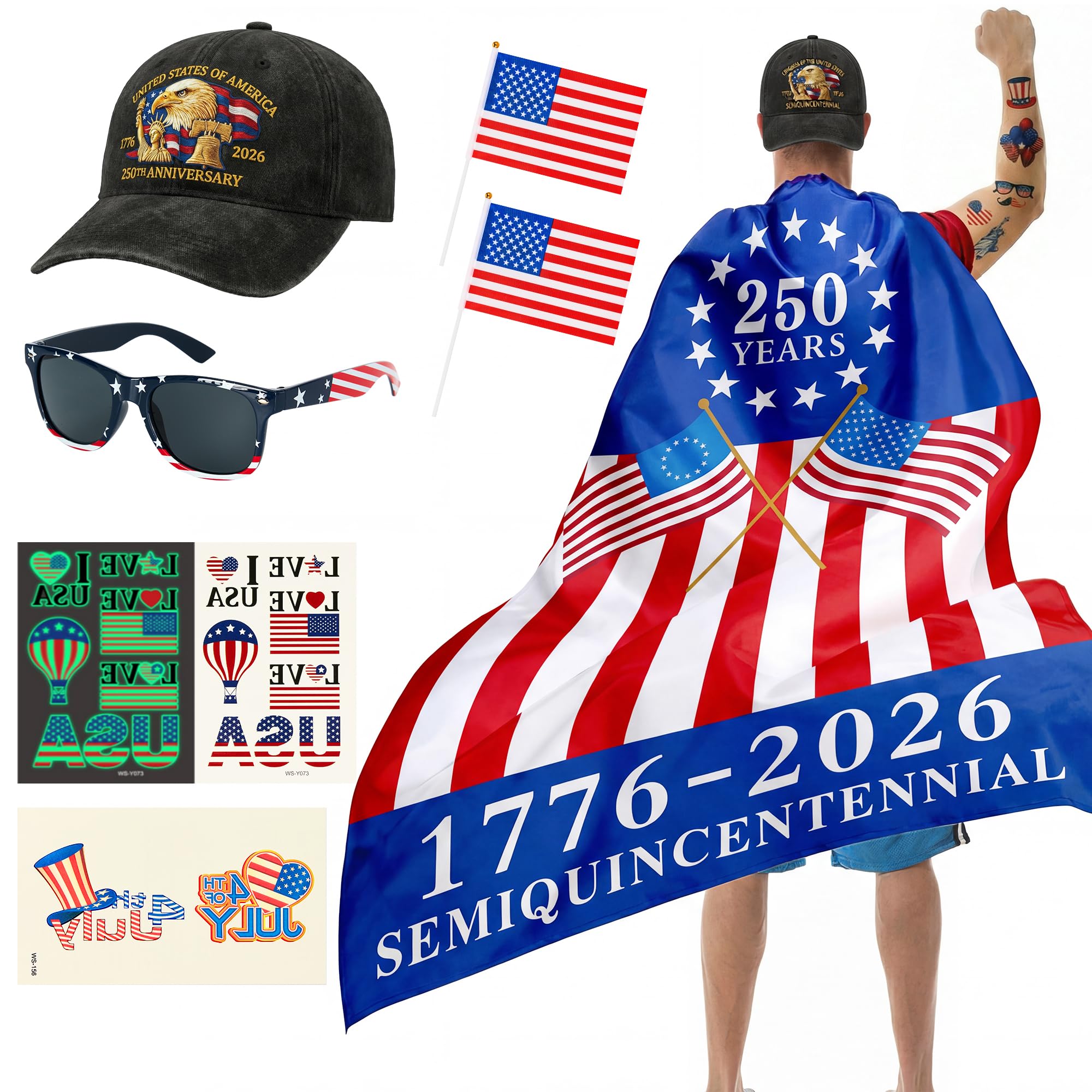 50% OFF Rickcaptain American Flag Cape Costume Set