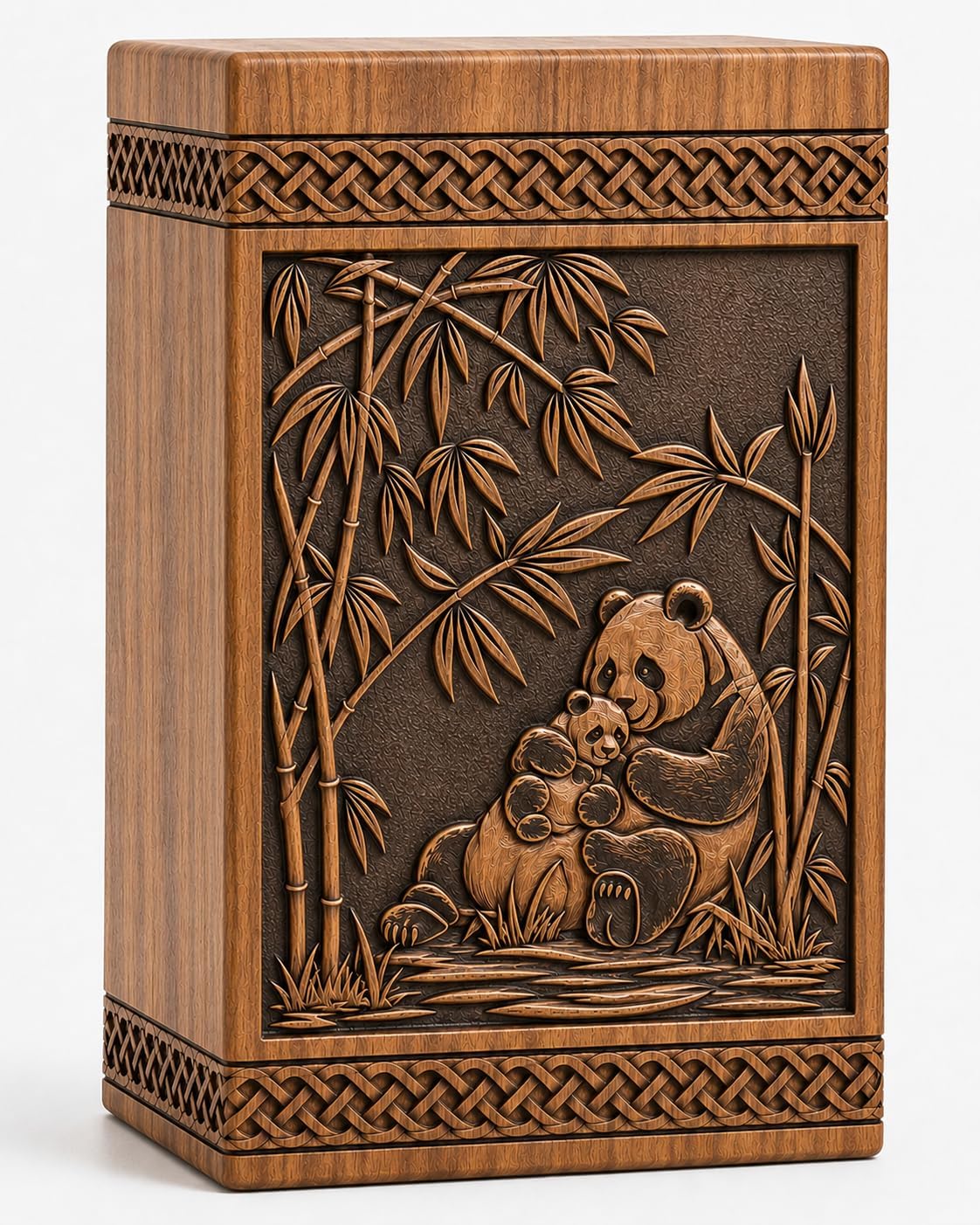 Personalized Wooden Cremation Urn for Human Ashes – Handcrafted Panda Mother Baby Panda Memorial Urn with Engraving – Decorative Funeral Keepsake for Home Display (((5X4-20 Cu.in)))