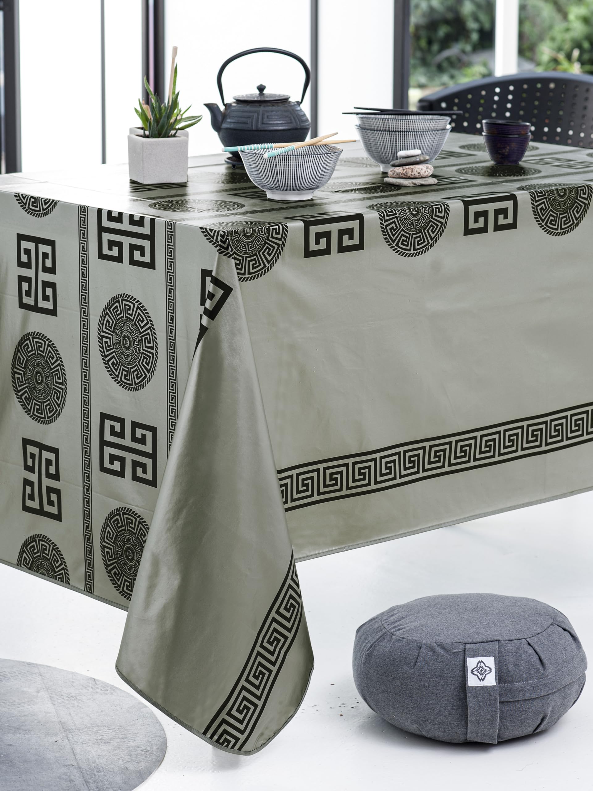 CALITEX Licy Oilcloth Silver Bias Finish Round 140 cm