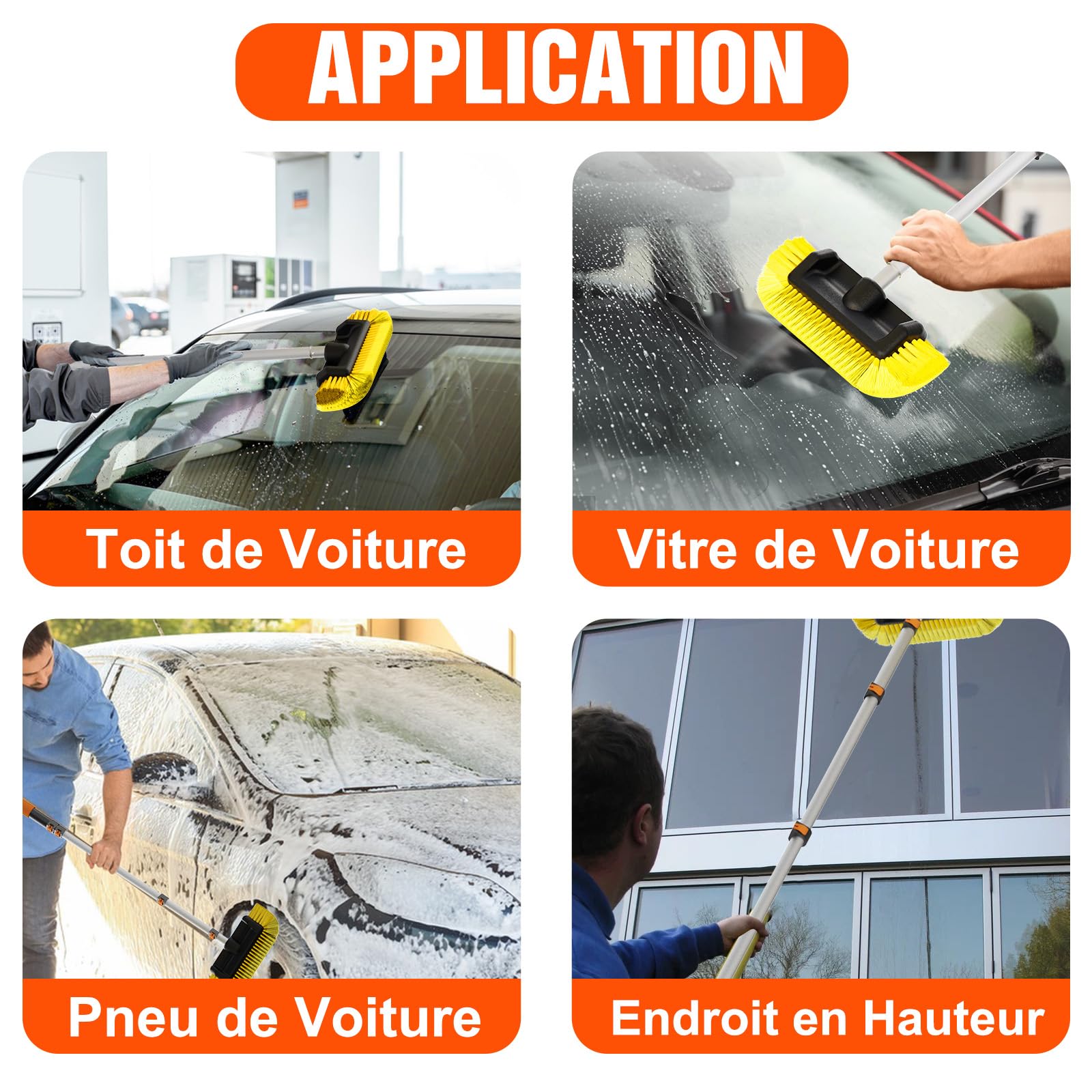 LAANPOLE 3,6m Brosse Nettoyage Voiture avec Perche Telescopique, Brosse Lavage Voiture, Balai Nettoyage Anneau Solaire pour Camping-Car, Camion, Bateau, Revêtement de Maison