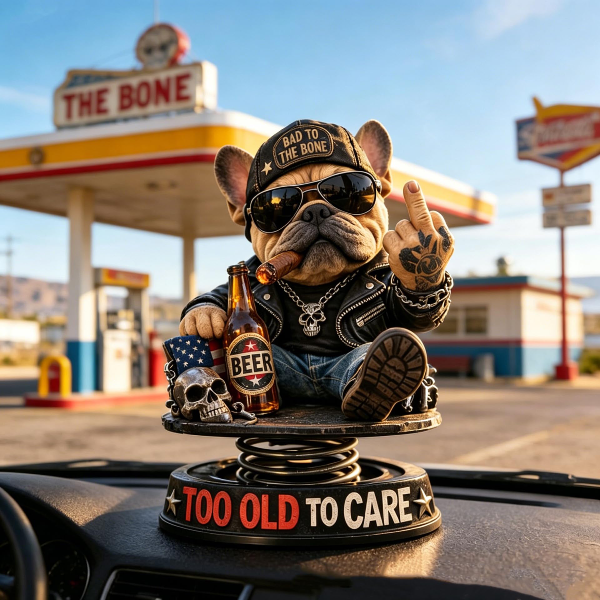 Generico Bobblehead Bulldog, Statua in Resina con Testa Oscillante a Molla, Figurina per Interni Auto