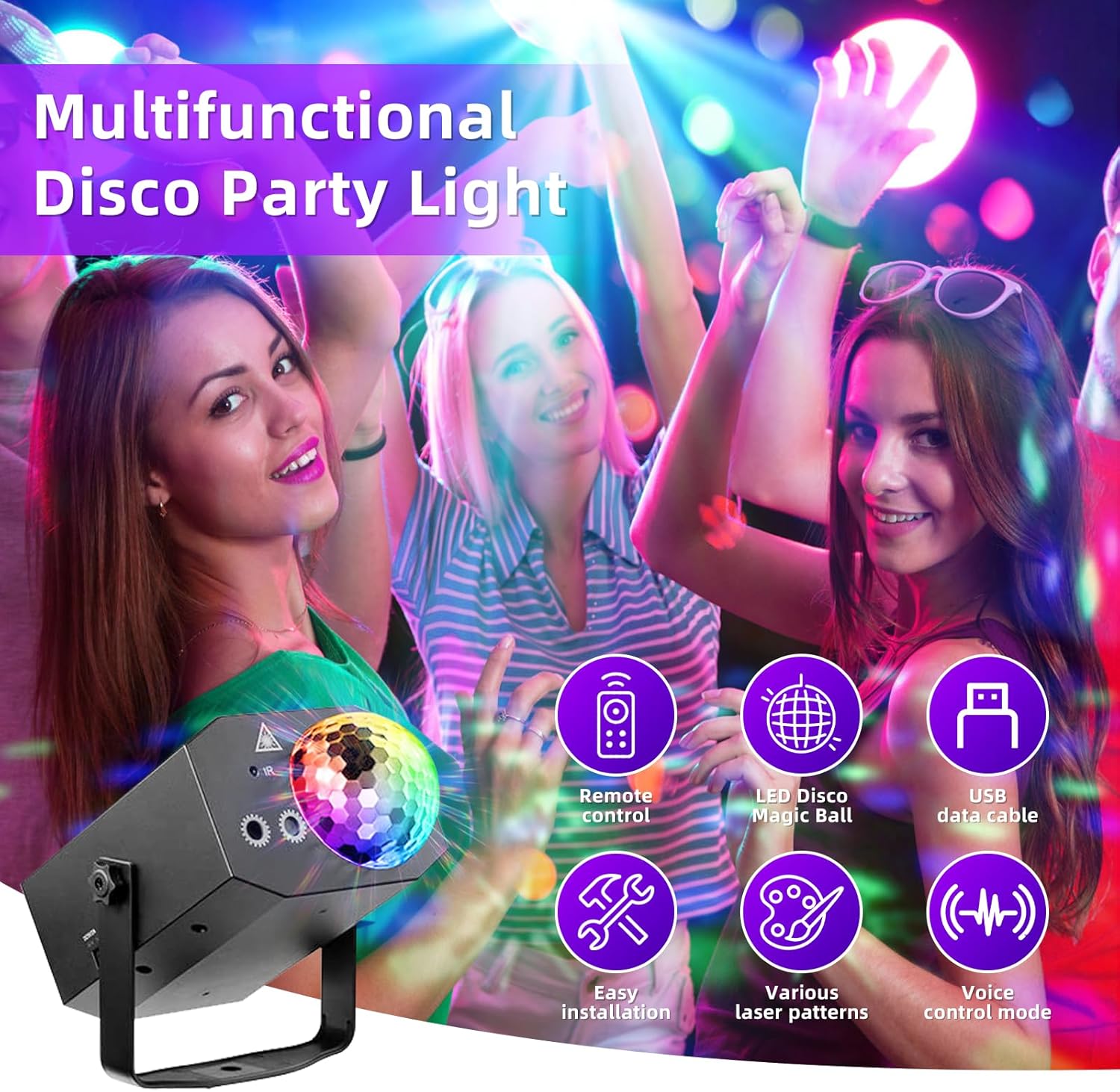 Party Lights, Dj Disco Ball Light, Strobe Stage Laser Lights Projector with Remote Control for Festivals Atmosphere Birthday Party Decorations（Plastic Shell）