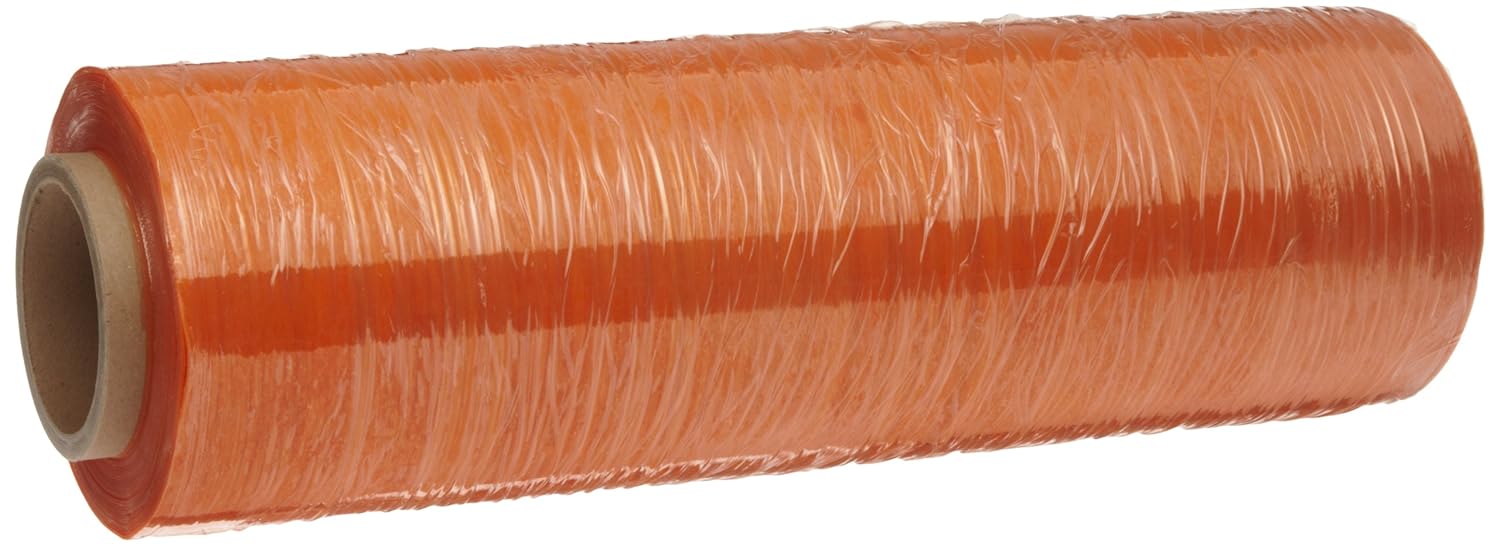 PVO18080 Linear Low Density Polyethylene Orange Tint Cast Hand Stretch Wrap On a 3" ID Core, 1500' Length x 18" Width x 80 Gauge Thick (Case of 4)