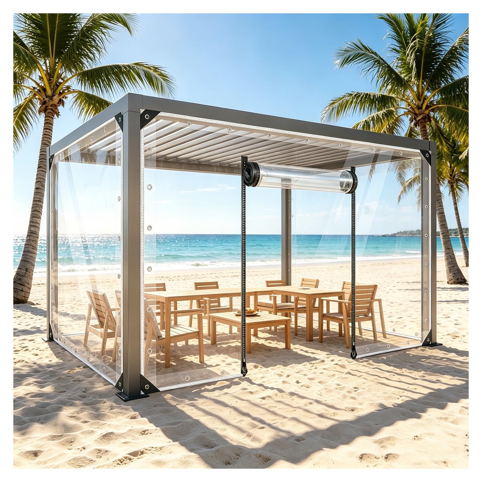 Waterproof Tarpaulin With Grommets,Outdoor Clear Tarp Curtains,Partition Curtains With Zipper Door,Clear Tarps Heavy Duty Waterproof，Tear-Resistant,Anti-UV(H2.1xW3.5m/H6.8xW11.4ft)