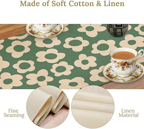 Miniatura 214 de Camino de mesa ondulado de los años 70, retro, hippie abstracto, vintage, verde, rosa, con estampado de ondas para el hogar, cocina, comedor, patio,