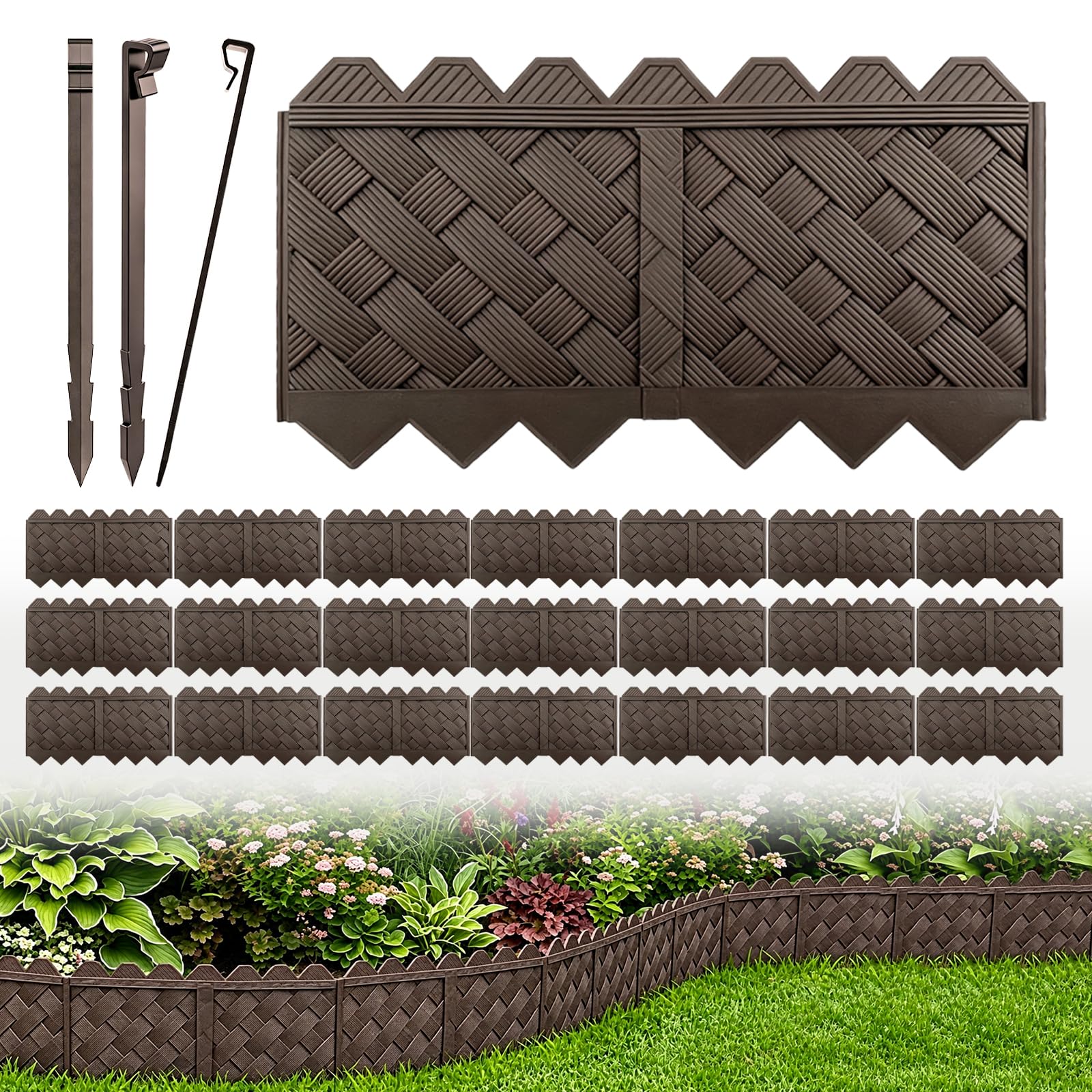 20 Pack (20FT) Weaving Flower Bed Garden Edging Borders, Landscaping Edging
