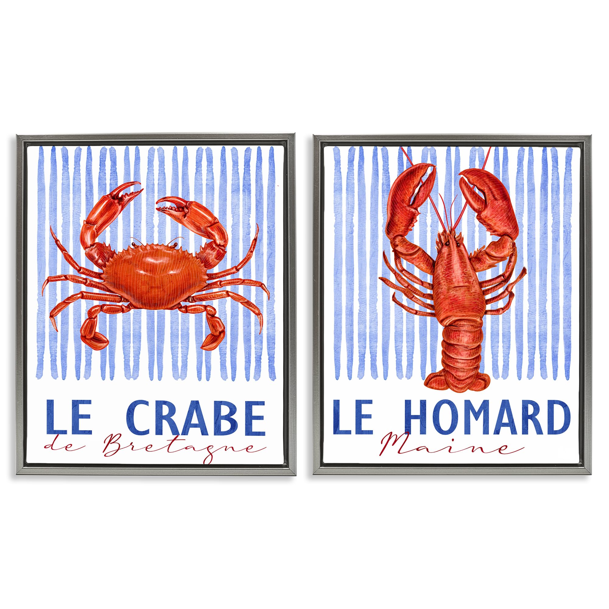 Nautical Stripes Sea Creatures, 16 x 20 Inch Canvas in Floater Frame Set
