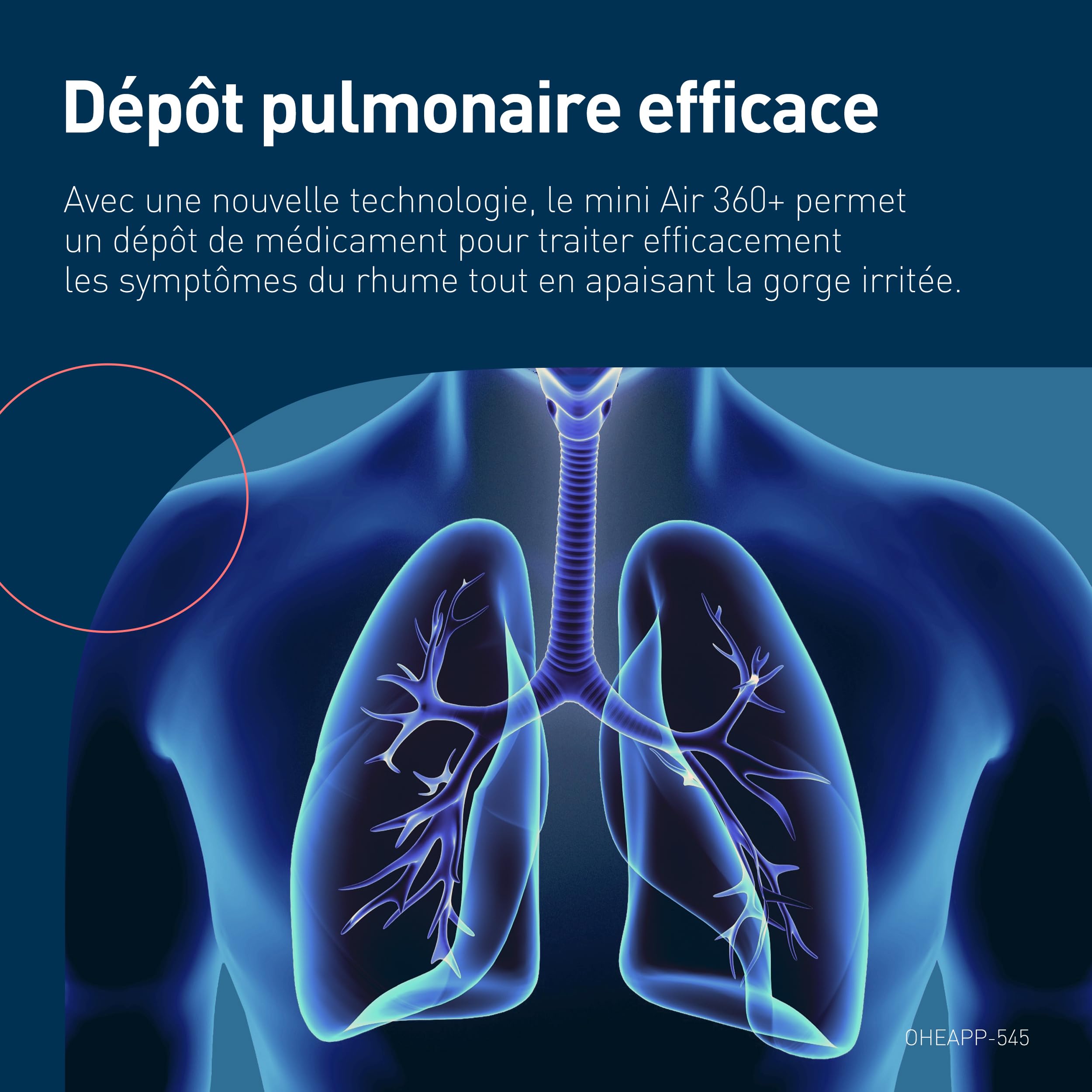 mini Air 360+distribué par OMRON - Nébuliseur portable, inhalateur silencieux pour adultes/enfants, deux tailles de masque et embout buccal, soulagement de la toux/du rhume, rechargeable via Micro-USB