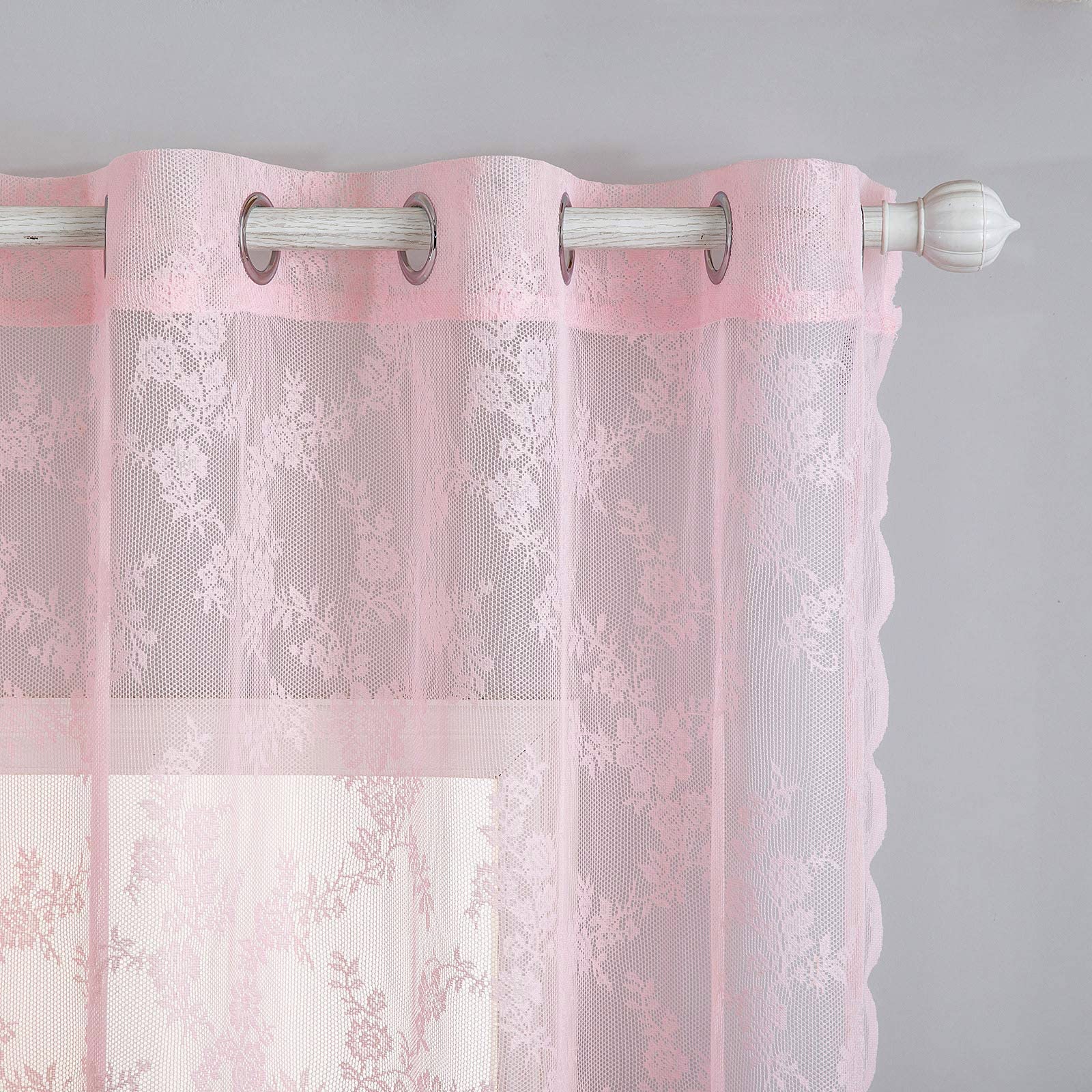 MIULEE Tende di Pizzo-Tende Rosa Chiaro per Finestre in Pizzo Trasparente Ricamate Floreali per Camera da Letto Soggiorno, Tenda Ricamate con Occhielli, 2 Pezzi Tenda, 2 X150x245cm(LxA)
