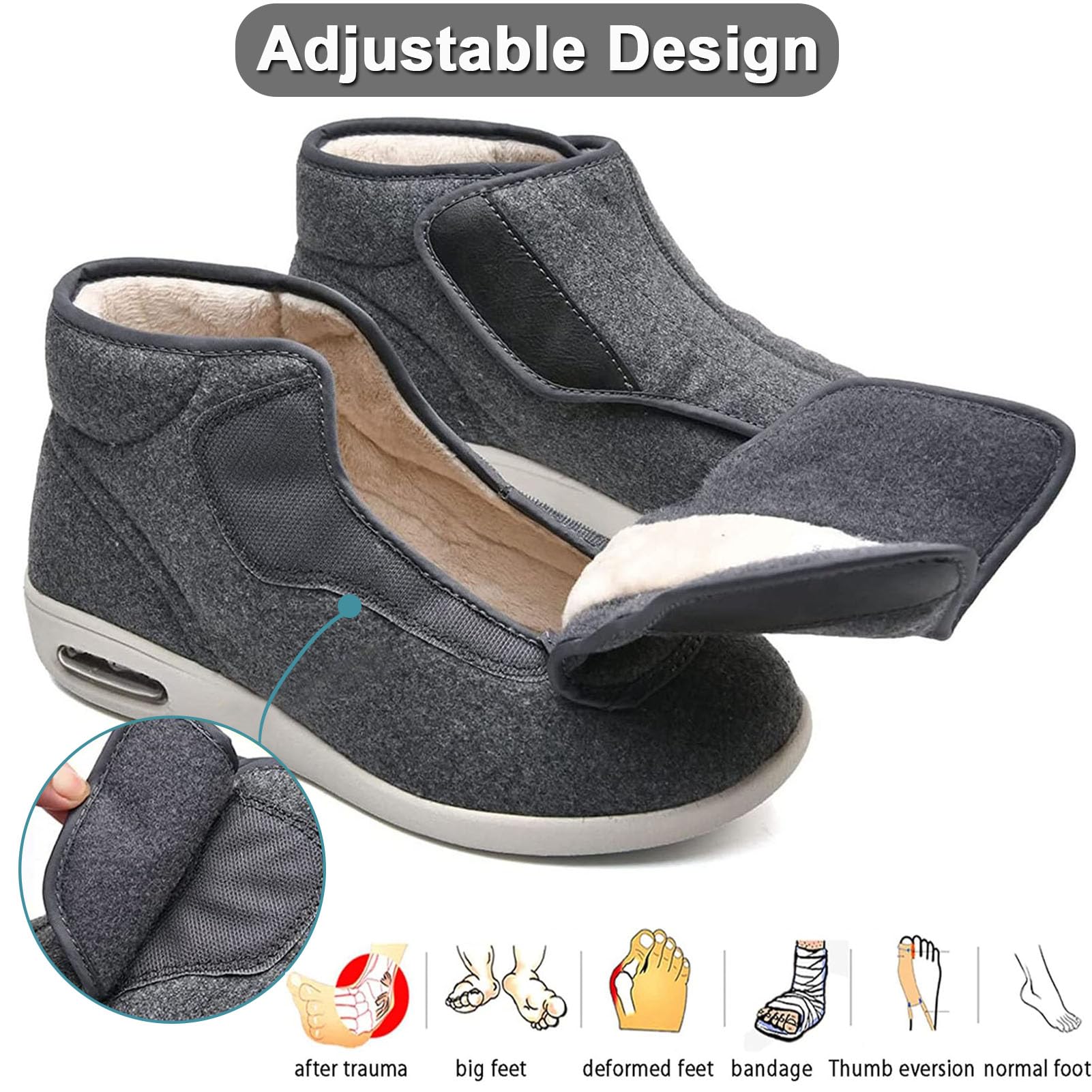 Warm Diabetiker Winterschuhe Herren Damen Extra Weit Senioren Hausschuhe mit Klettverschluss Senioren Orthopädische Schuhe Boots für Geschwollene Füße Breite Füße
