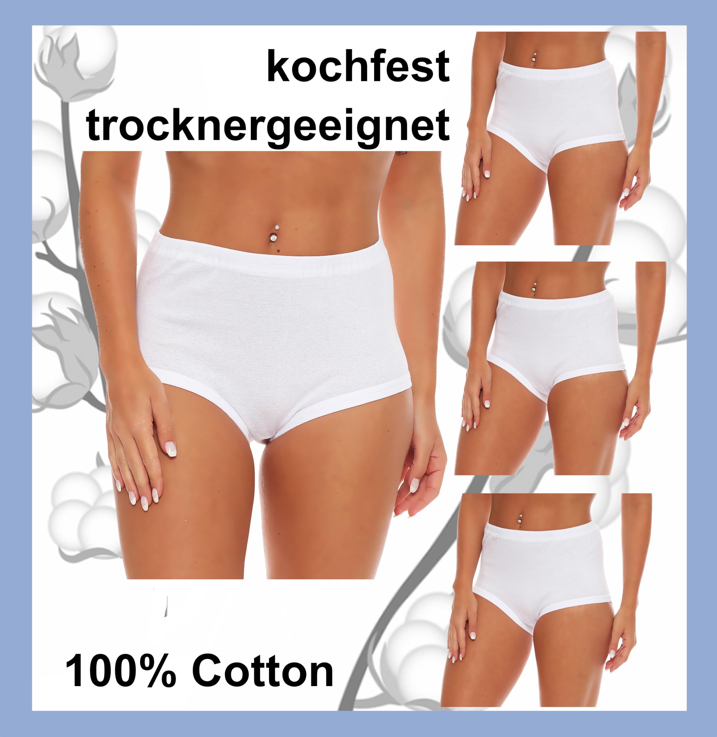 Cocain underwear 4 | 8 | 16 | 24 Damen Slip weiß 100% Baumwolle ohne Seitennaht Kochfest trocknergeeignet