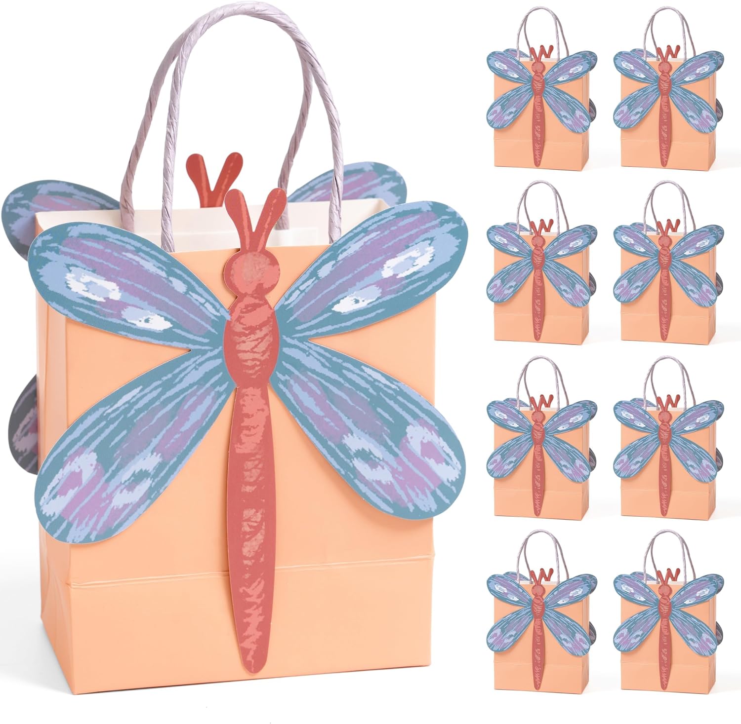 Cheerland Pastel Dragonfly Gift Bags Cute Dragonfly Party Favor Bags Garden Party Decorations Fairy Tea Party Decor Kids Birthday Goodie Bag Baby Shower Birthday Treat Bag 8pcs