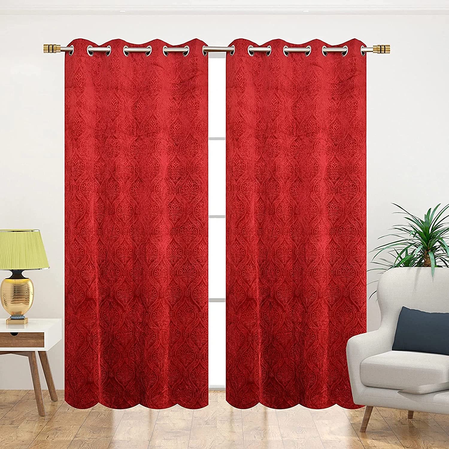 DECOMIZER Damas Heavy Soft Thick Premium Designer Fancy Luxury Velvet Solid Emboss Texture Room Darkening Blackout Window Curtain Blind Screen for Living and Bedroom, 5 Feet, Maroon, Pack of 2 Pcs