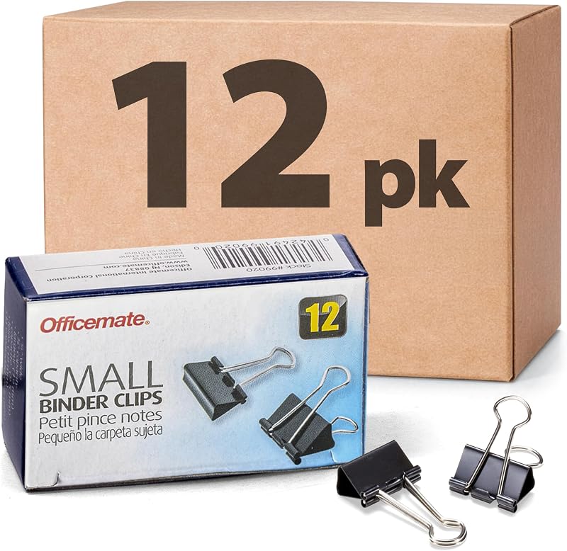 Small Binder Clips, Black, 12 Boxes of 1 Dozen Each (144 Total) (99020)