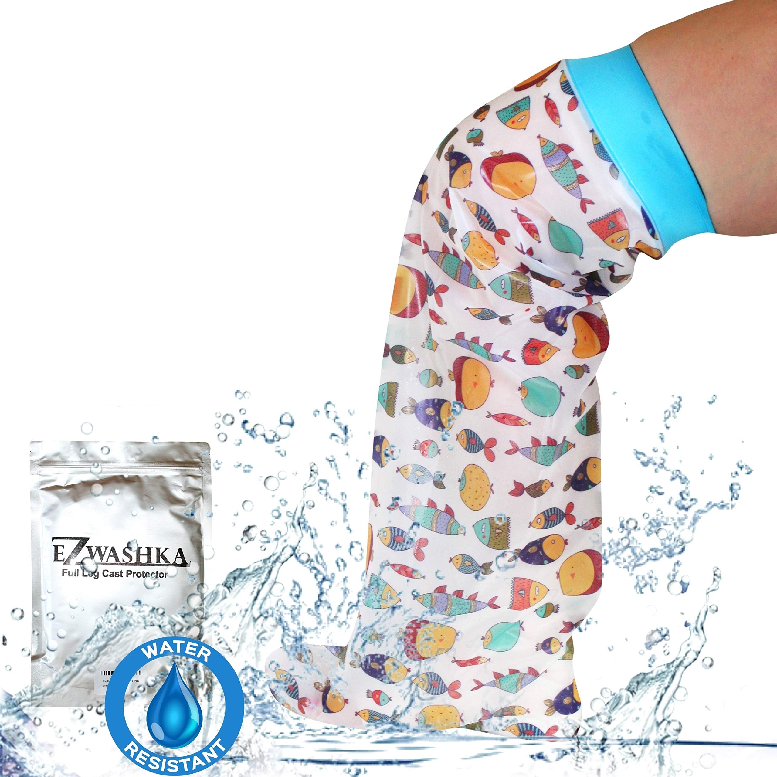 Cast Covers for Shower Leg, Waterproof Cast Cover Leg, Cast Shower Cover Leg, Leg Cast Covers for Shower Adult, Cast Protector for Shower Leg Adult and Kids, Cute Design with Fish (Toddler-Little Kid)