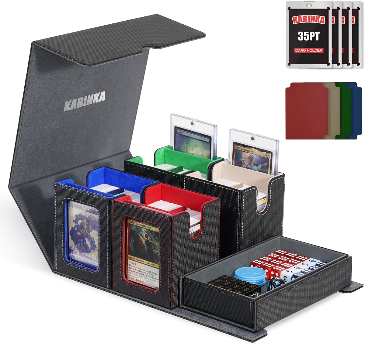 MTG Commander Deck Box, Holds 400+ Double-Sleeved Cards | 5-in-1 Card Deck Box, Patented Design, Magnetic Detachable Card Case with Dice Tray, Fits Magic / TCG Cards (Colorful)