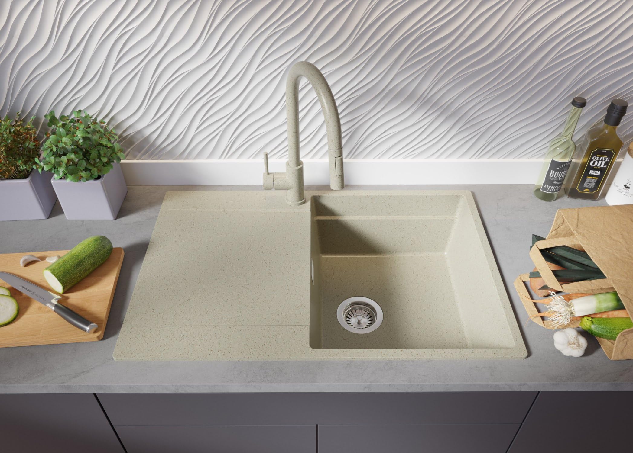 PRIMAGRAN Lavandino da Cucina al Mobile 50cm + Rubinetto, 78x50cm