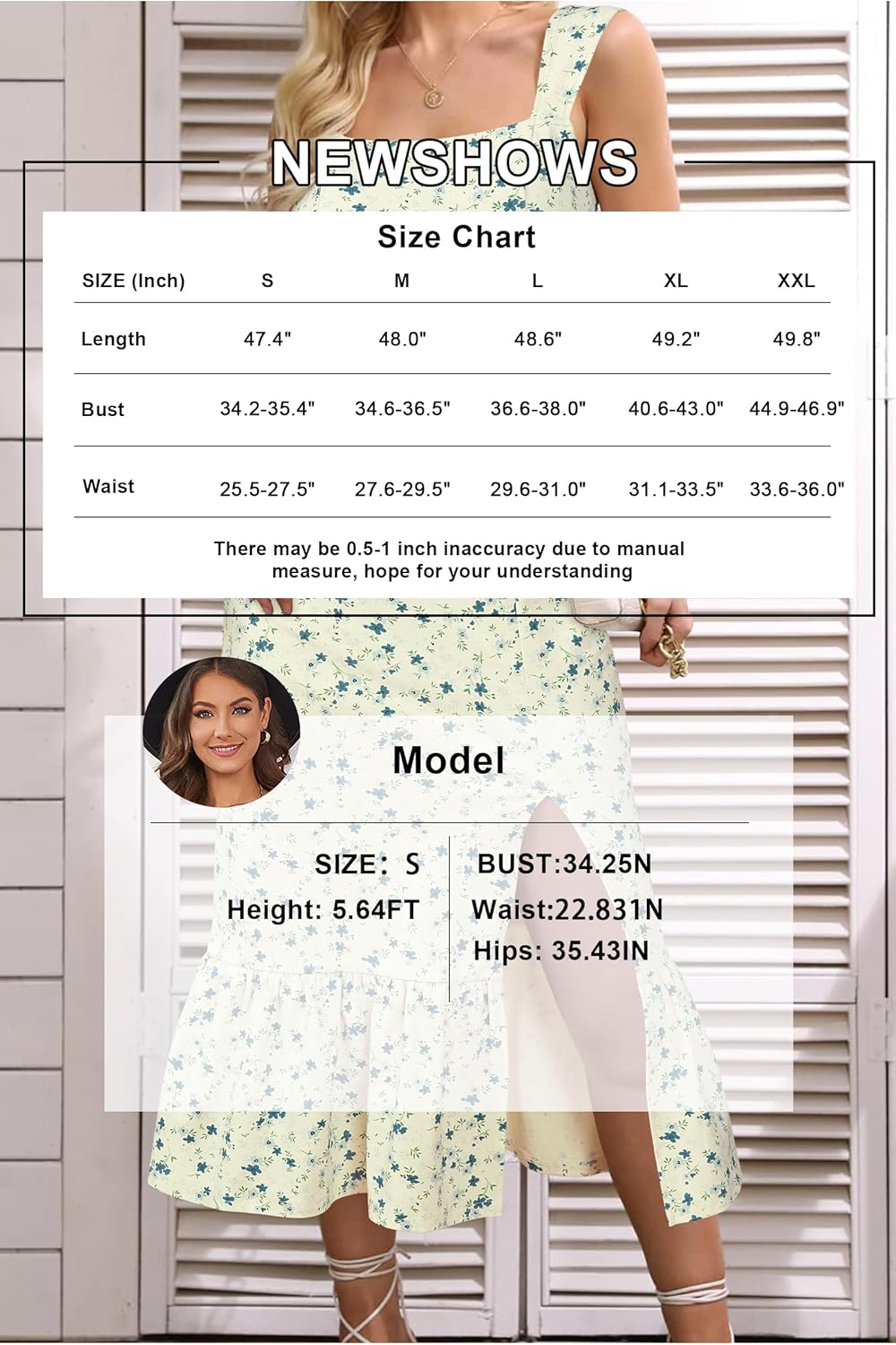 Newshows Womens 2025 Summer Beach Floral Midi Dress Spring Vacation Outfits Square Neck Ruffle Split Sundress - Image 6