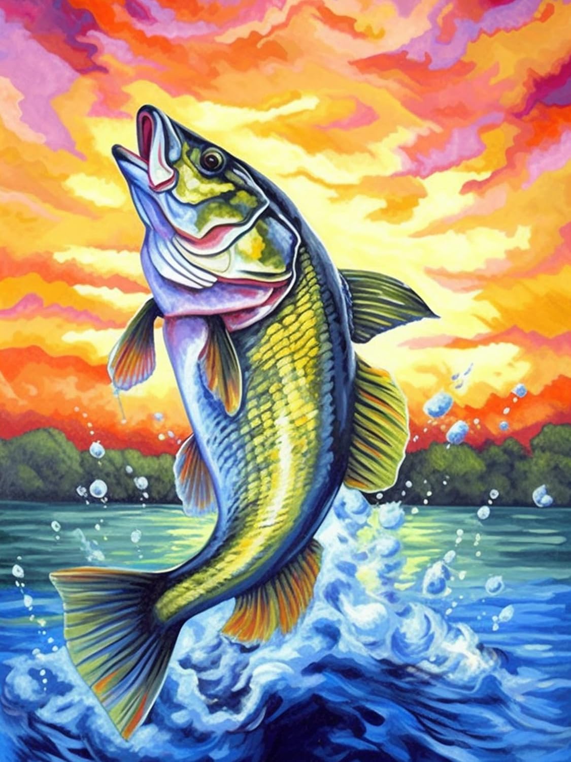 VAIIEYO Diamond Painting Kits for Adults, 5D Diamond Art, Full Drill Round Rhinestone Craft Canvas for Home Wall Decor 12x16 inch (Fish)