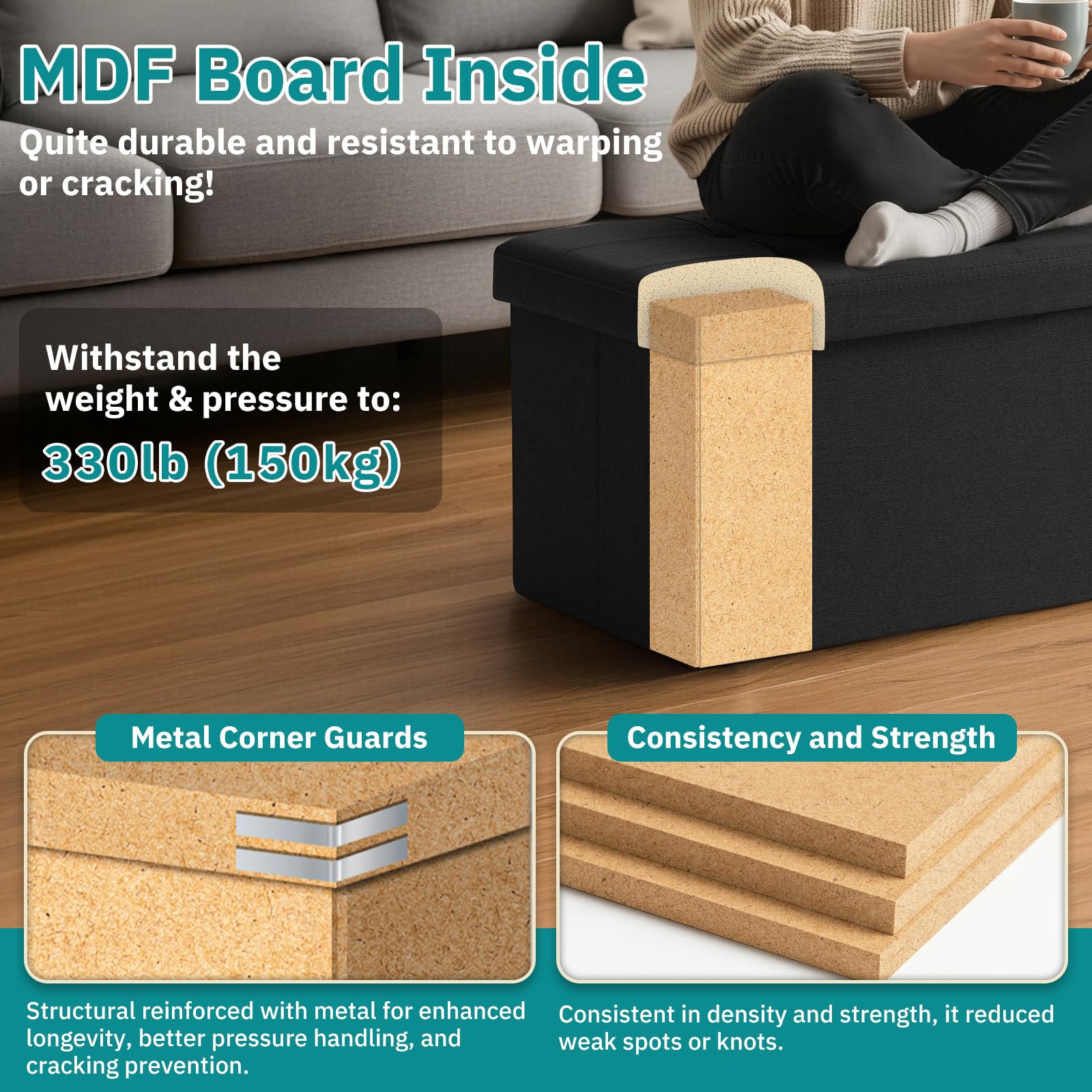 Snuvid 35-INCH Storage Ottoman Bench, Footrest with Storage, End of Bed Bench Co — product photo