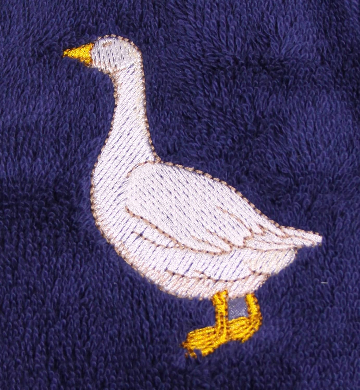 Bath Towel Set with Embroidered White Domestic Goose