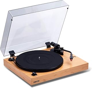 Fluance RT83 Reference High Fidelity Vinyl Turntable Record Player with Ortofon 2M Red Cartridge, Speed Control Motor, High Mass MDF Wood Plinth, Vibration Isolation Feet - Bamboo