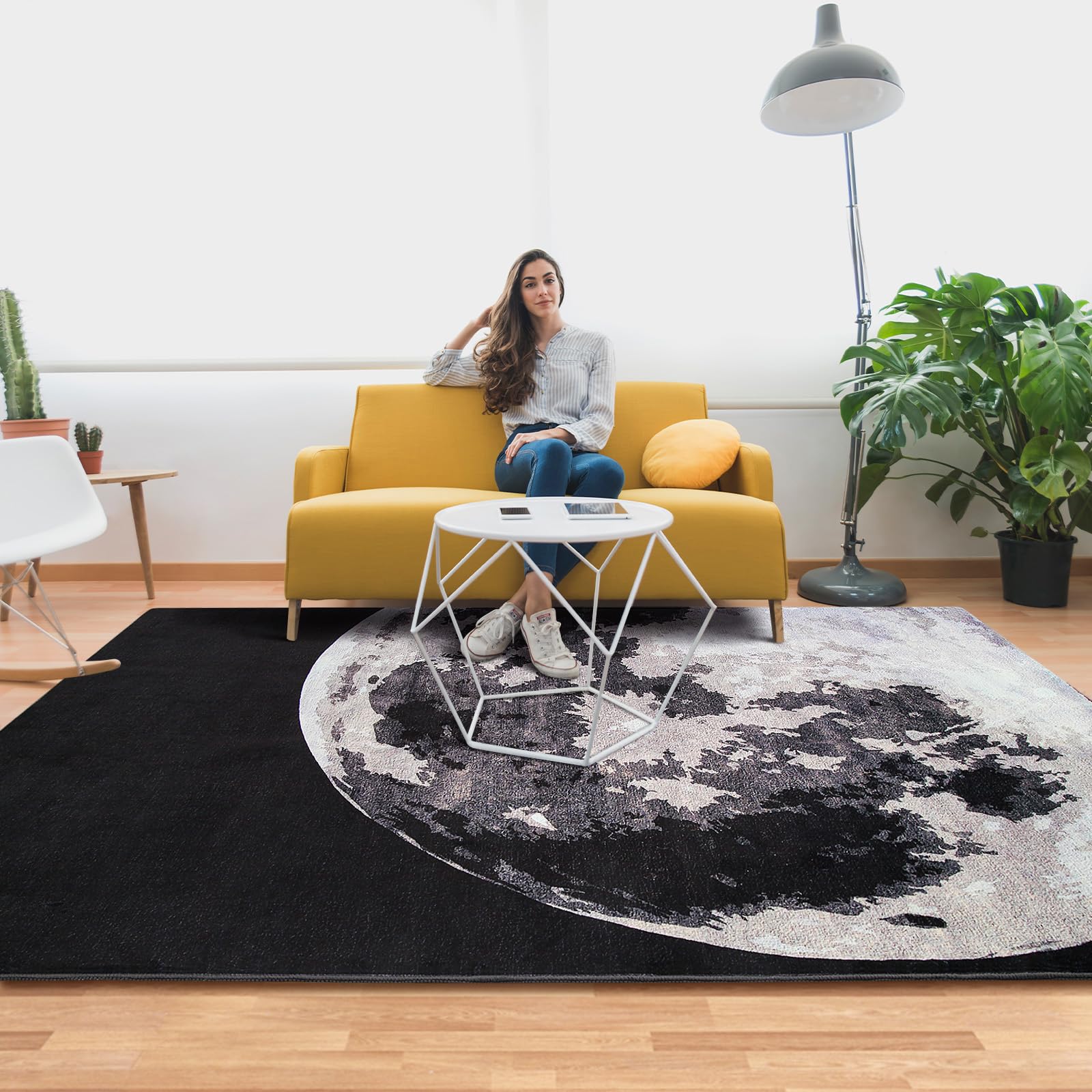 Betadistor Living Room Rugs Large | Machine Washable Area Rugs For Kitchen, Bedroom, Dining and Living Room | Kid Pet Friendly Rug | Moon Print Carpet | Low Pile | Non Slip, Black Moon, 304-04120 — image 1