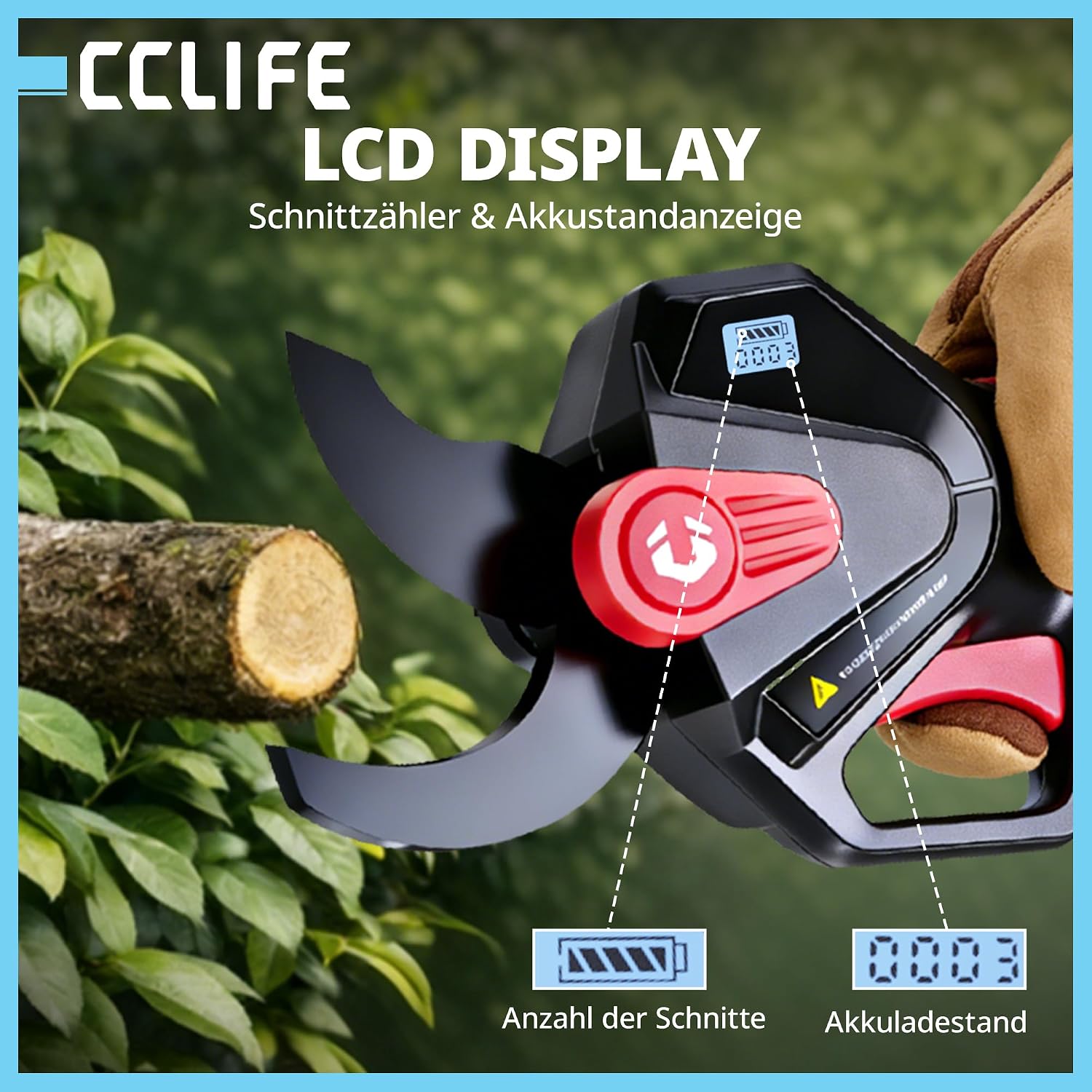 CCLIFE Battery-Powered Pruning Shears 2-in-1 Set with 2M Telescopic Pole (without Battery)
