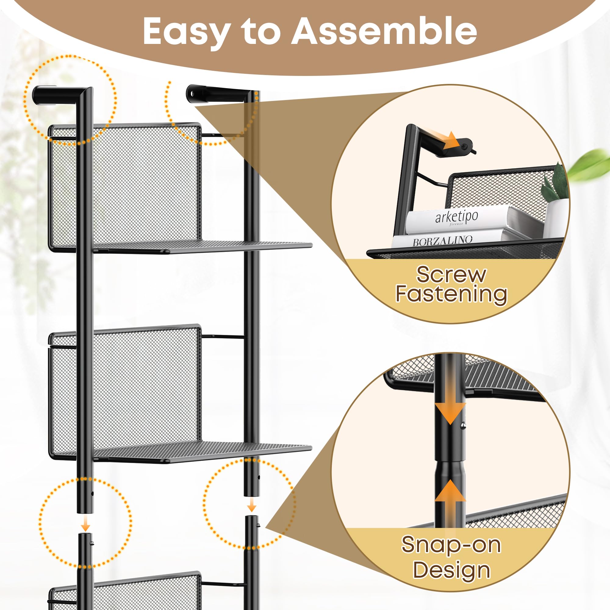 Estante industrial de escalera montado en la pared, organizador de estantería de metal de 6 niveles, estantes flotantes modernos de 47.6 pulgadas para plantas, libros y decoración del hogar, 3