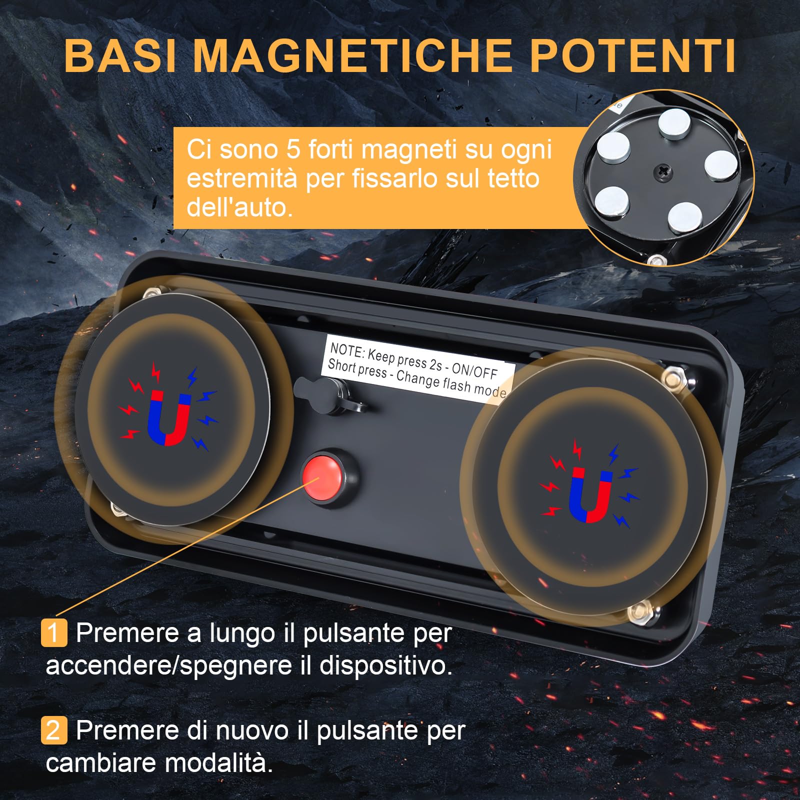 Dinfu LED batteria faro rotante, con telecomando, luce di avvertimento ambra 12V magnete senza fili 5 modalità ricaricabile portatile lampeggiatore a led con cavo di ricarica per auto trattore camion