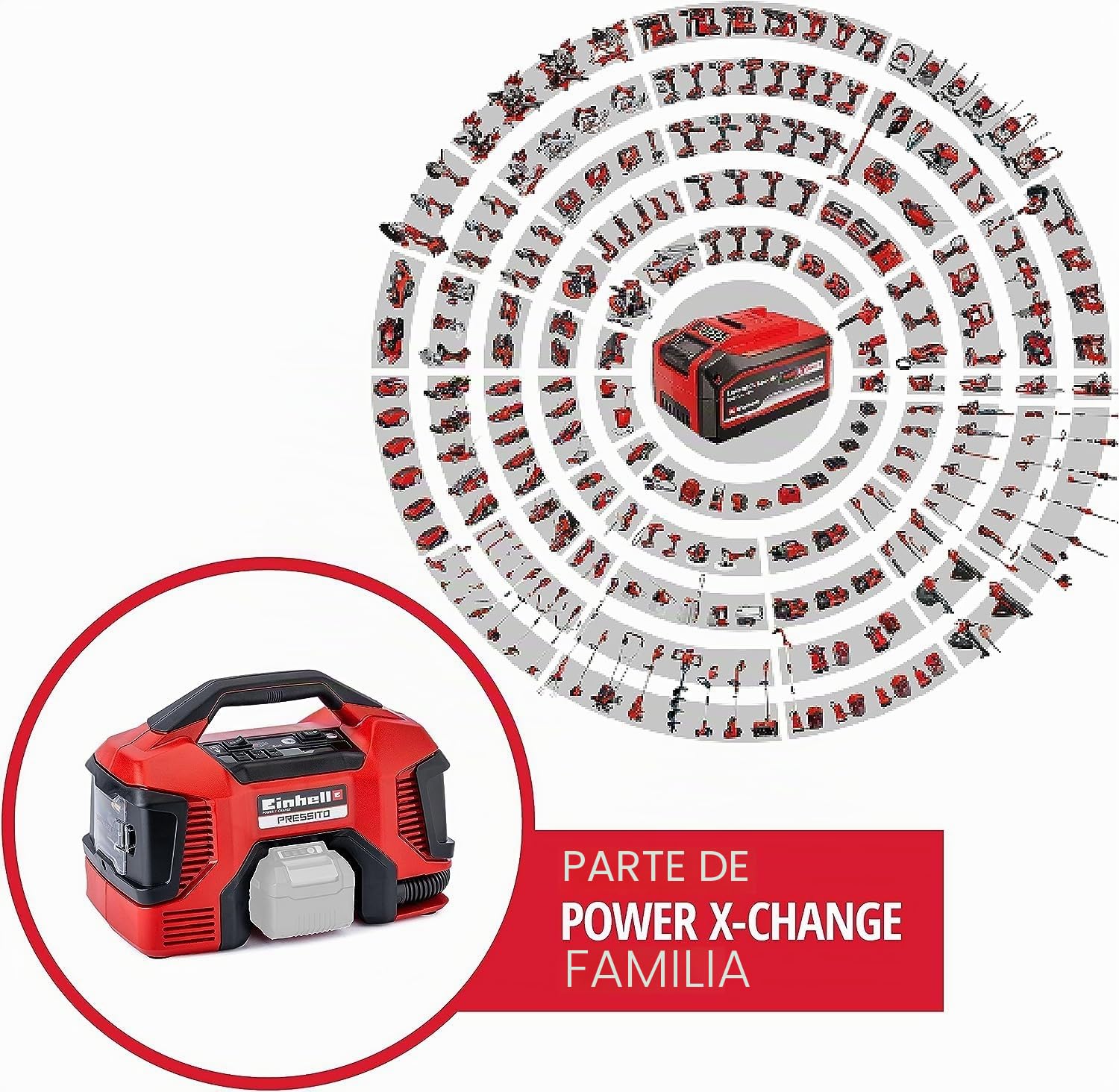 Einhell Compresor híbrido Pressito Power X-Change (18 V, con cable de corriente o batería recargable, incluye conjunto de inflado de 3 piezas, sin batería ni cargador)