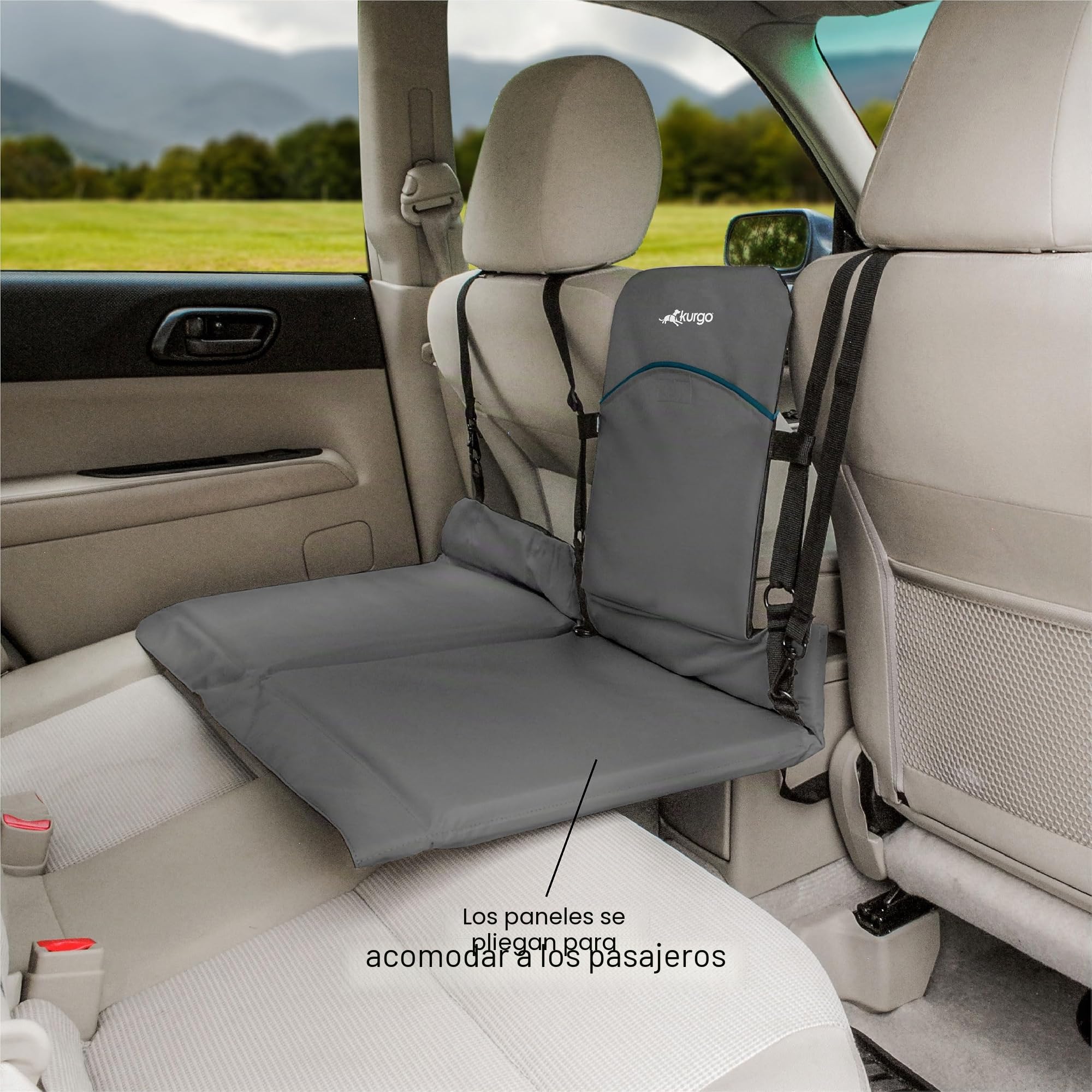 Kurgo Rover - Separador de Asientos para Coche, Valla de Coche para Perros, Extensión del Asiento Trasero para Coche, Plataforma Trasera para Perros, Impermeable y Reversible - Negro/Gris