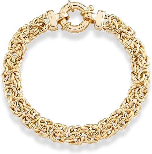 Miabella - Pulsera bizantina italiana de plata de ley 925, bañada en oro de 18 quilates, 9 mm para mujer, hecha a mano en Italia