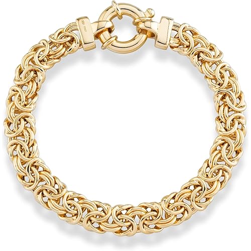 Miabella Italian 18K Gold Over Sterling Silver 9mm Classic Byzantine Link Chain Bracelet for Women, 925 Handmade in Italy
