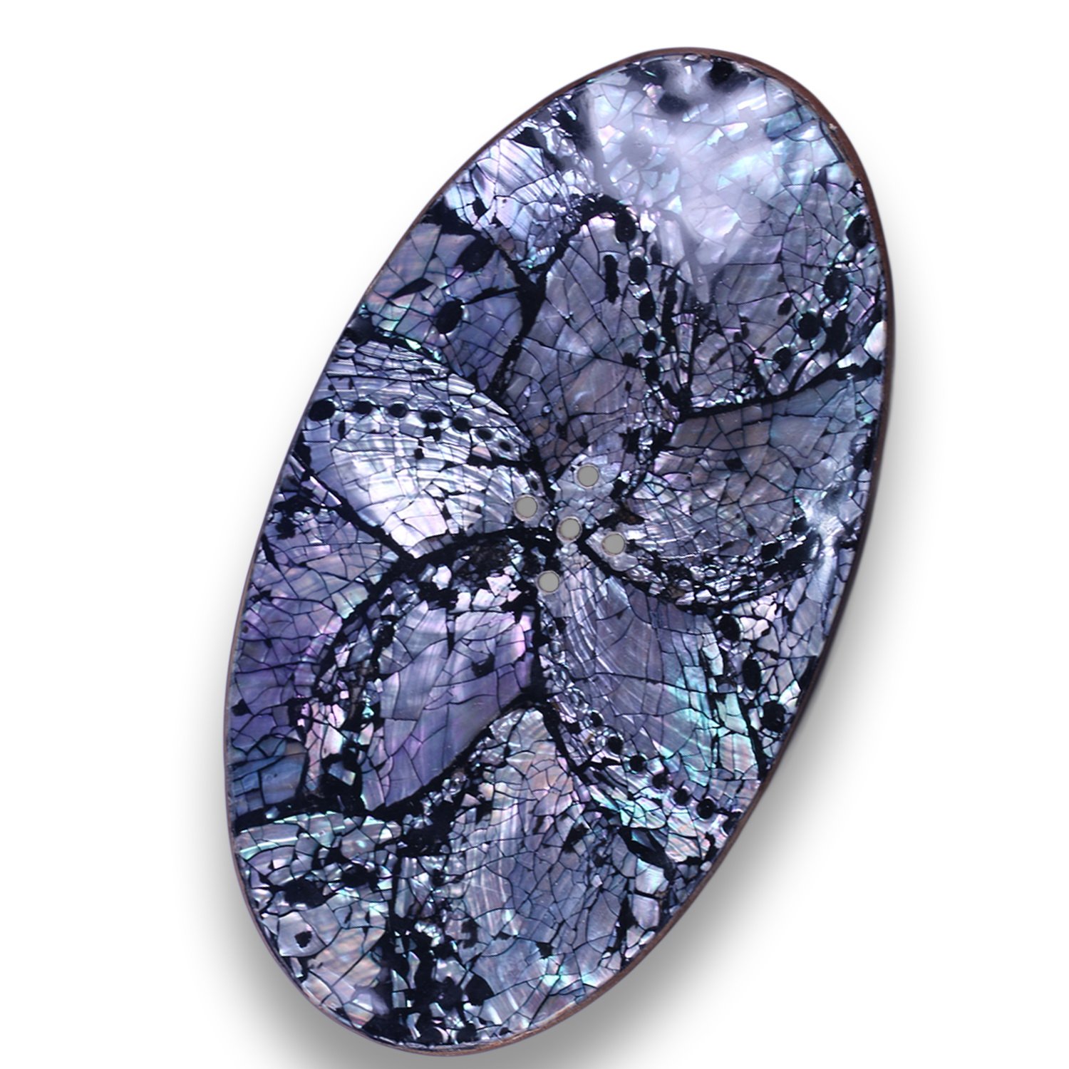 Seifenschale aus Holz und eingelegter Muschel Oval mit Ablau