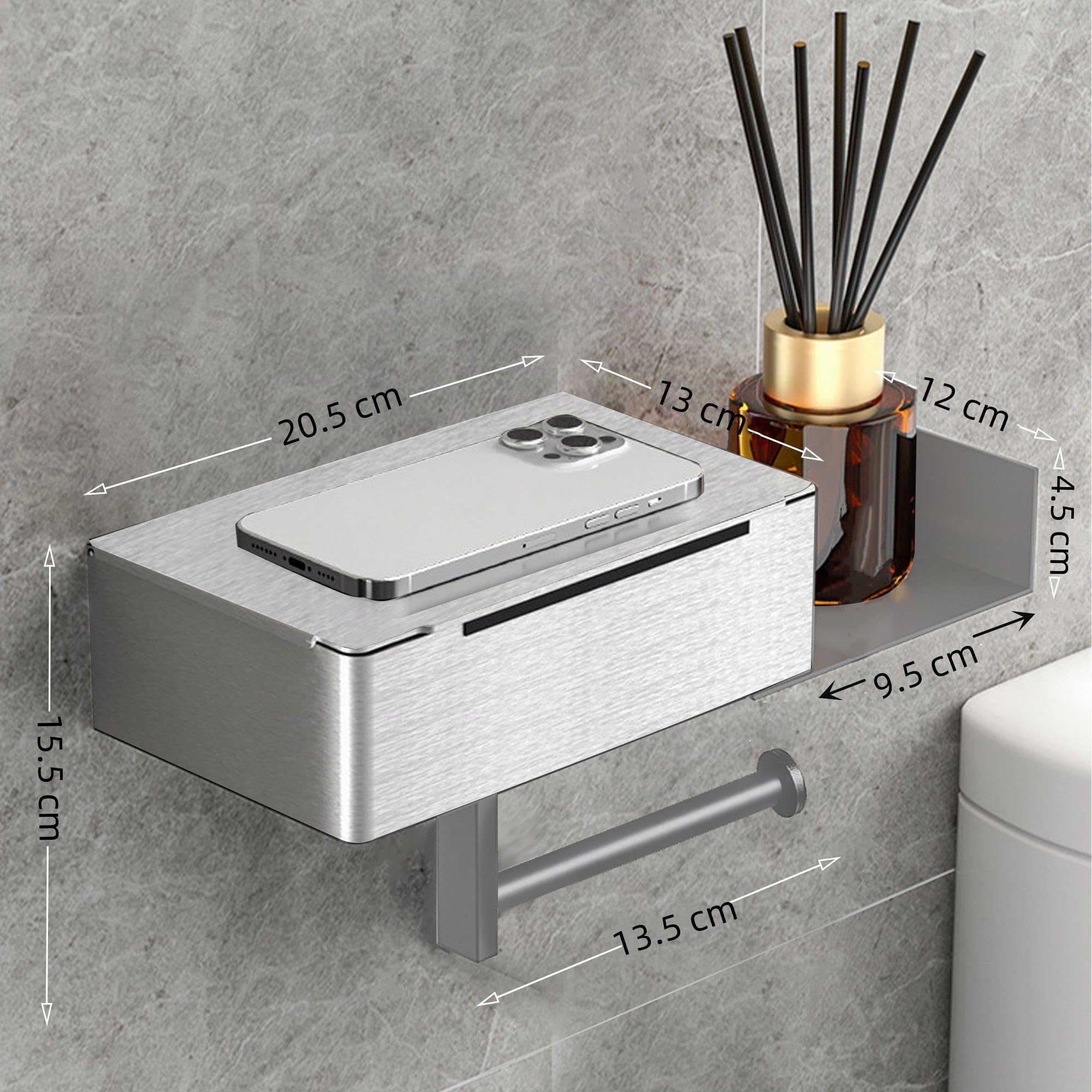 Portarrollos de Papel Higiénico de Acero Inoxidable, Autoadhesivos o Taladrar en Pared, Portarrollos de Papel Higiénico para Inodoro Baño Cocina (Plata, Estilo B)