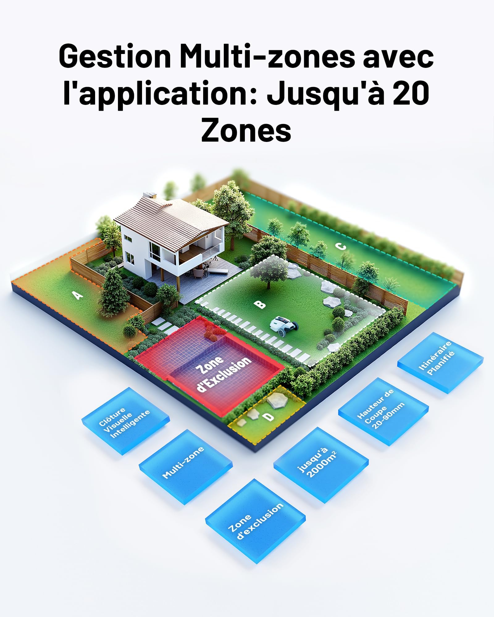 MAMMOTION YUKA 2000 Robot Tondeuse sans Fil Périphérique, NetRTK+Vision, Aucune Antenne RTK Requise, Recommandé 2000 m², Max. 2400 m², Pelouse Semblable à Un Tapis, Disque de Coupe Double, Module 4G