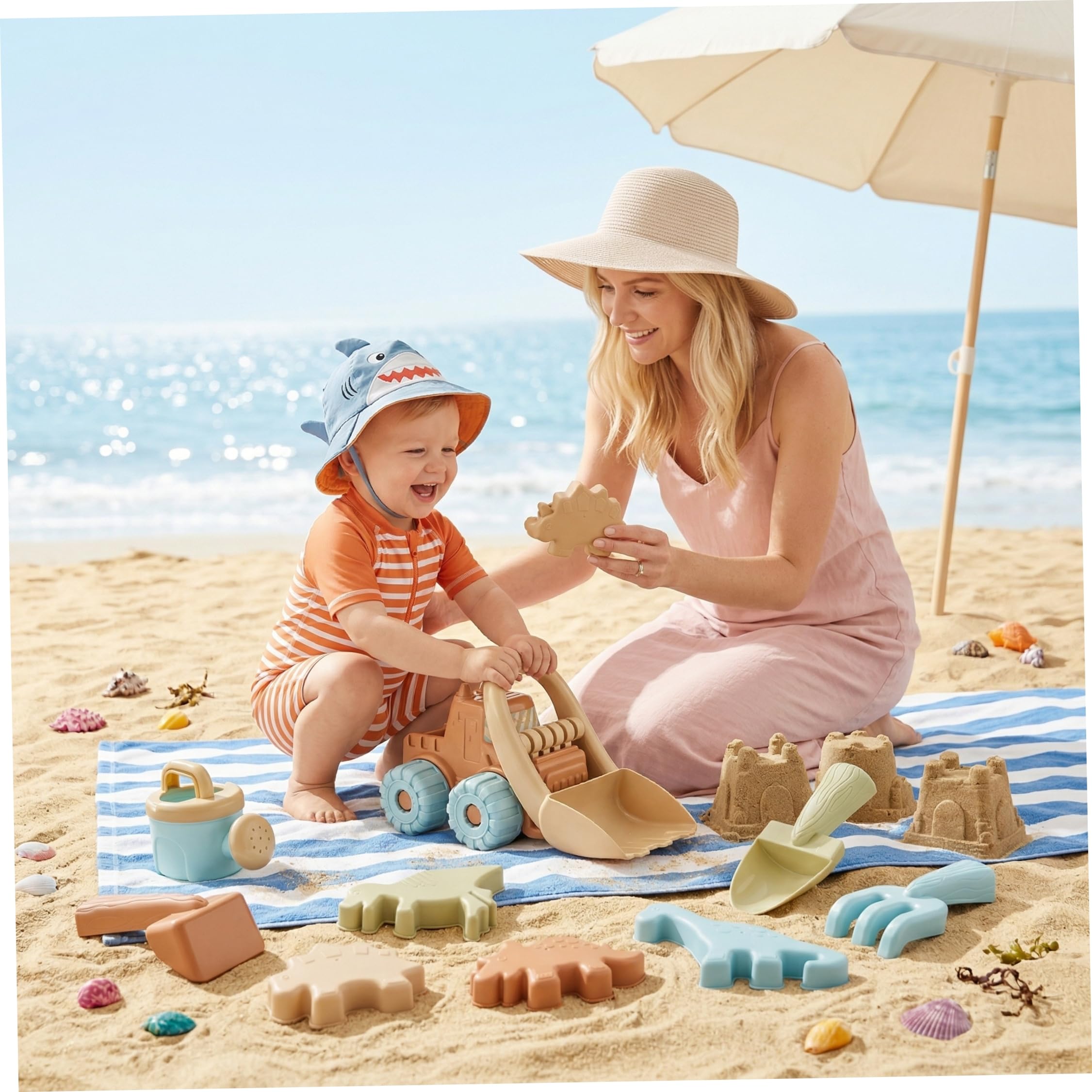 Sandstrandspielzeug, Strandspielzeug-Set, 10-teilig, Spielzeug für Kleinkinder, Sandwerkzeug mit Muldenkipper und Formen, Spielzeugset für Kinder im Freien, Sandkasten und Spielen