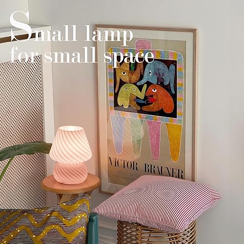 Miniatura 5 de ONEWISH Lámpara de hongo pequeña con vidrio a rayas, lámpara de mesita de noche para dormitorio, sala de estar, cafetería, bombilla incluida,