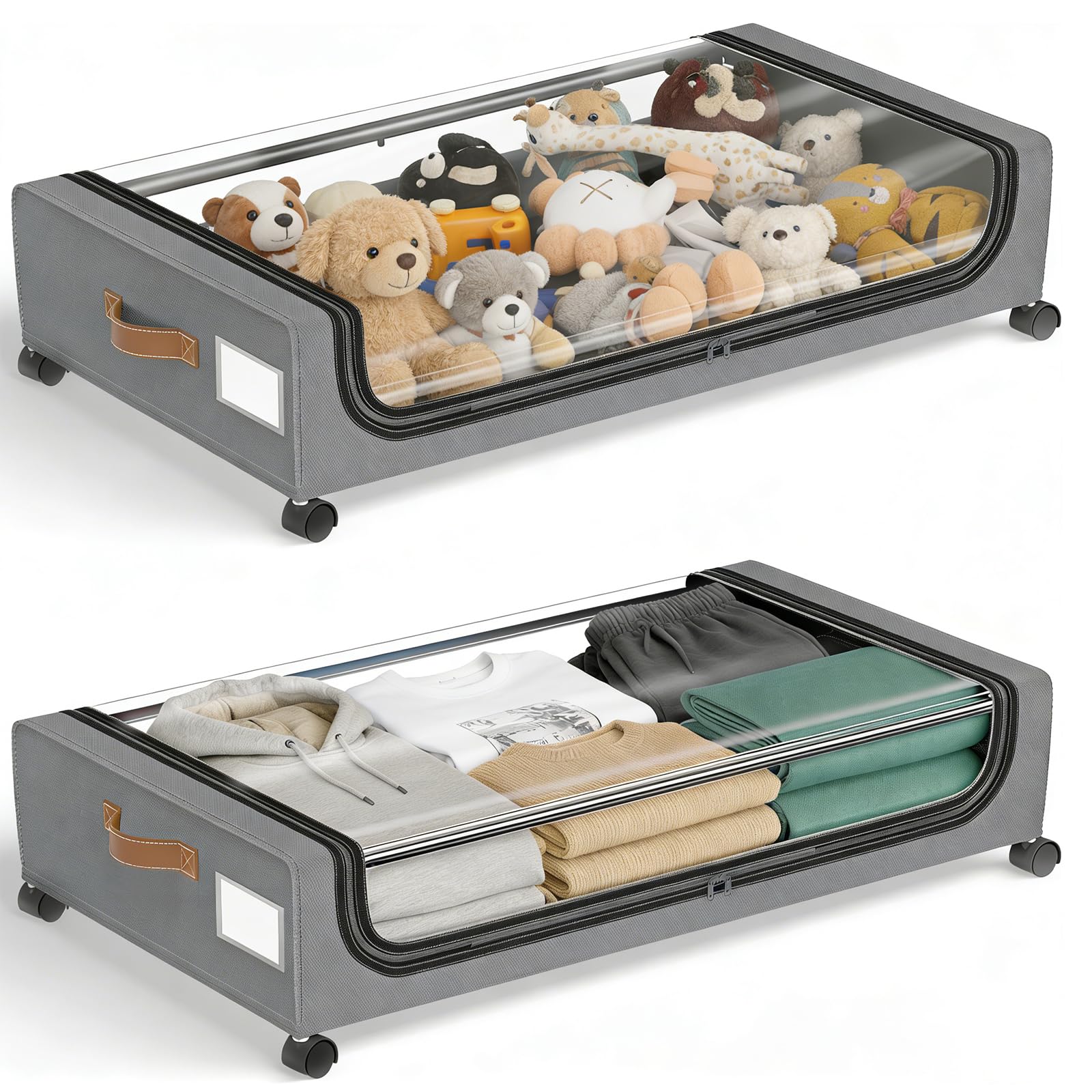 Turmegtt 2 Pack Under Bed Storage Box with Lid and Wheels, 48L Storage Box