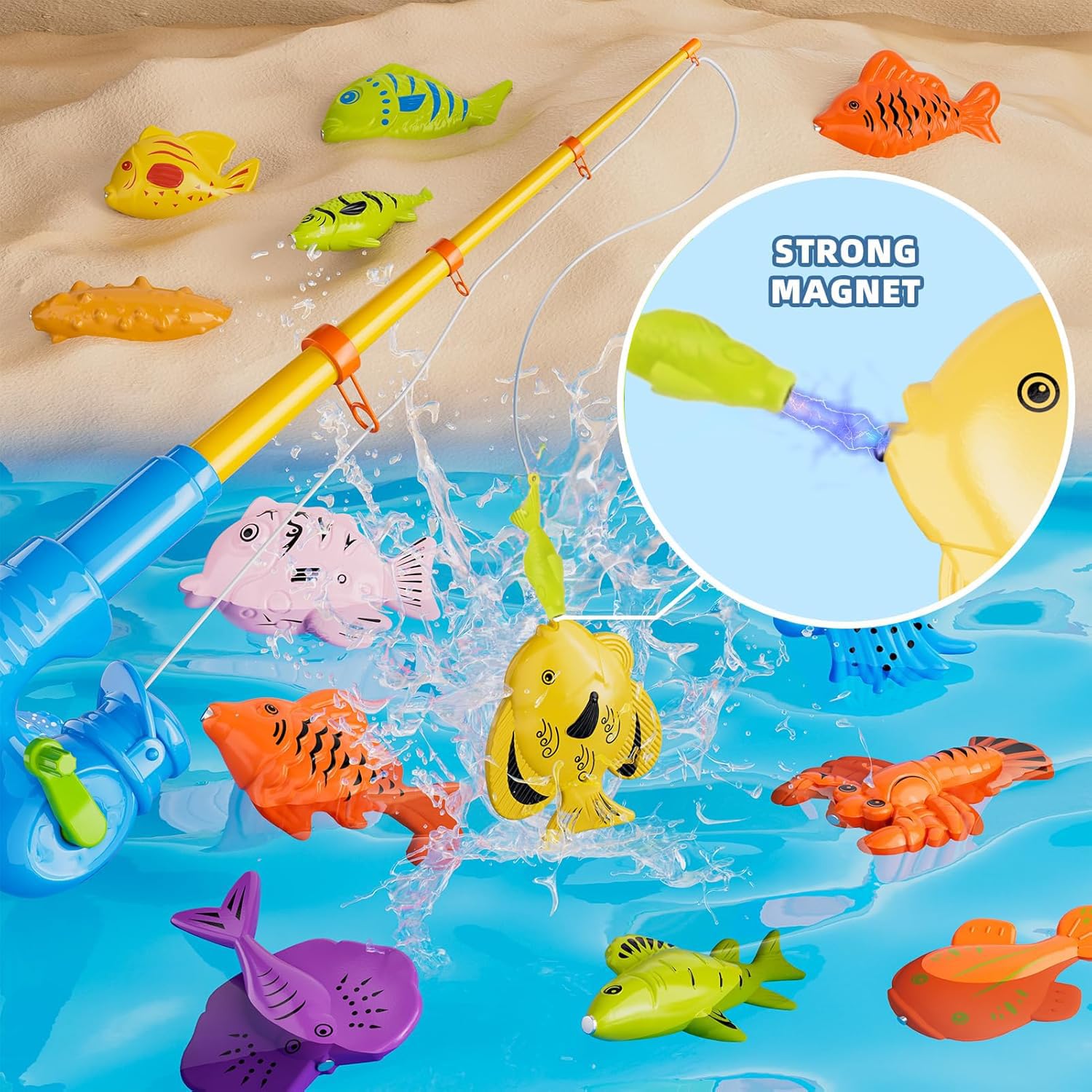 Gioco Di Pesca Magnetico Per Bambini | 30 Pesci Colorati | Con Rete E Canna | Educativo 3-6 Anni - Foto 11
