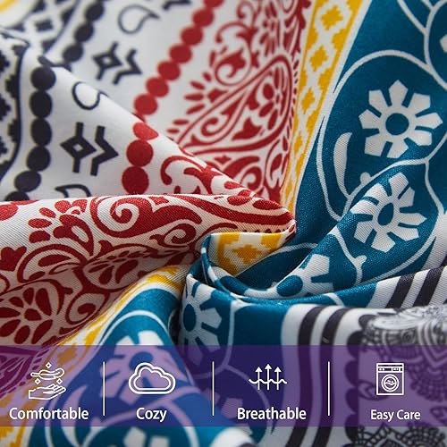 Miniatura 5 de Juego de sábanas bohemias de 4 piezas tamaño Queen con bolsillo profundo de 14 pulgadas de profundidad con mandala tribal indio floral retro (1