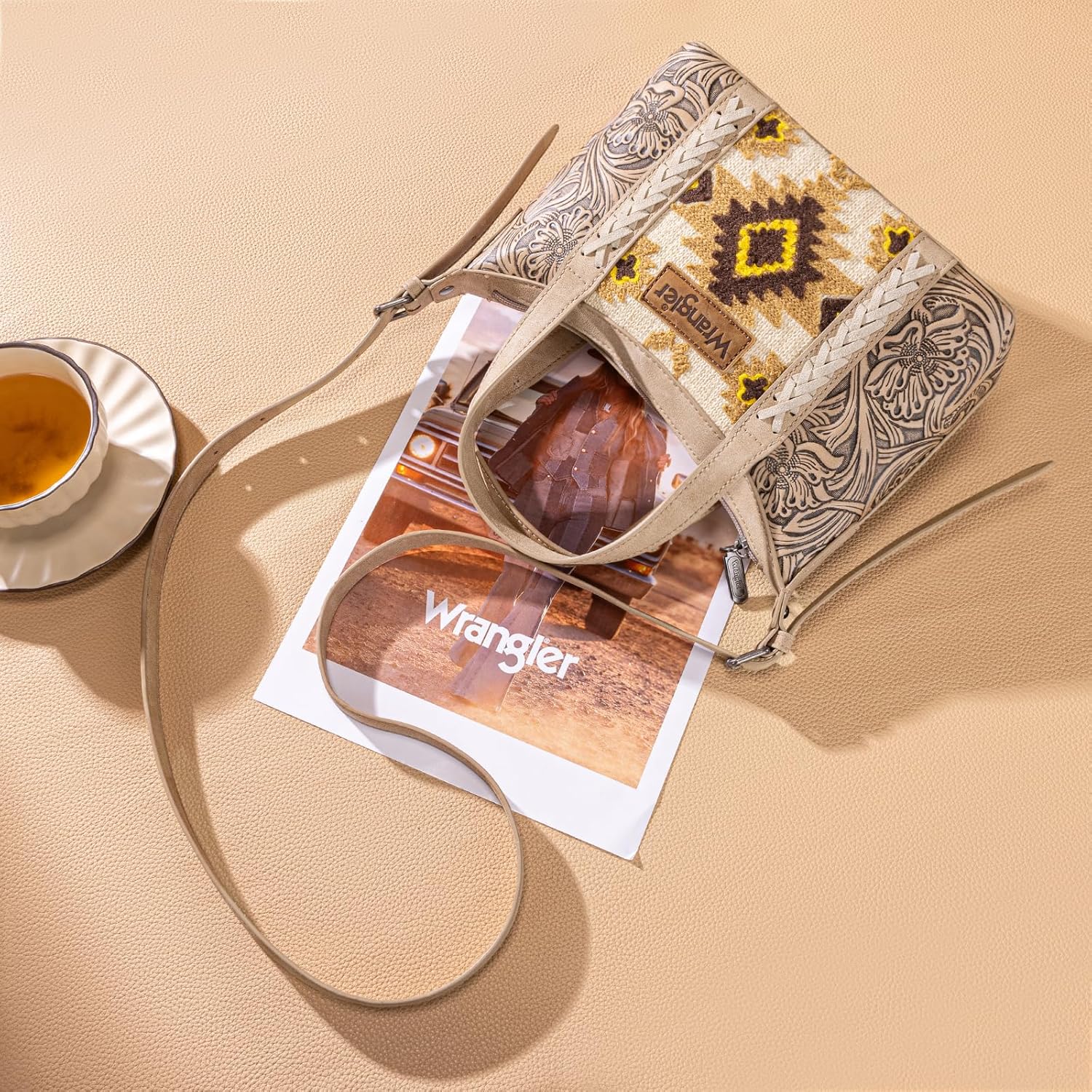 Wrangler Tooled Aztec Small Crossbody Bags for Women Designer Top-Handle Crossbody Handbag - Image 4