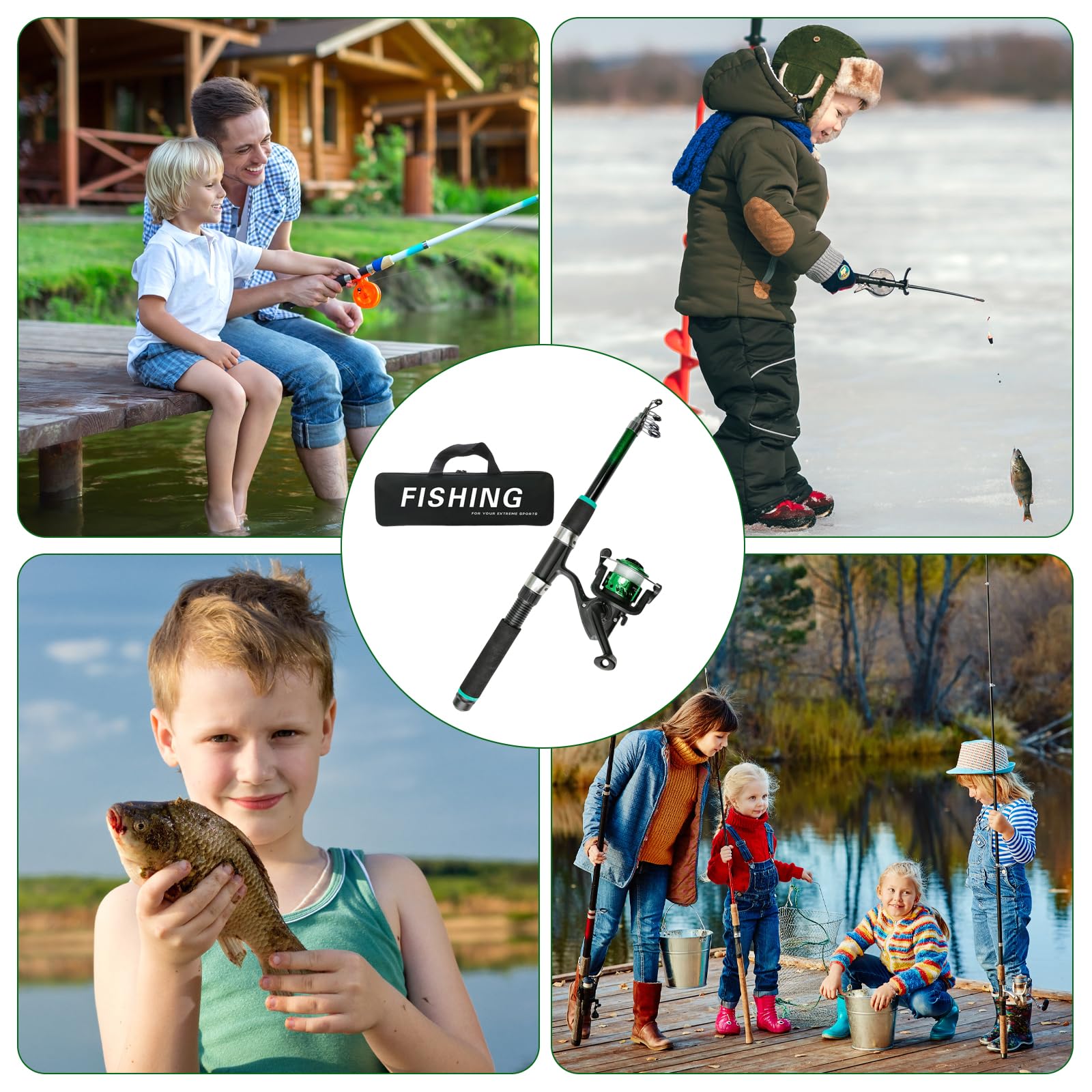 Angelset für Kinder, Kinderangel Komplett Anfänger, Kinder Angelset mit Angelrolle und Köder, 1.8m Kohlefaser Teleskop Angelrute, Angelzubehör für Jungen und Mädchen von 3-10 Jahren