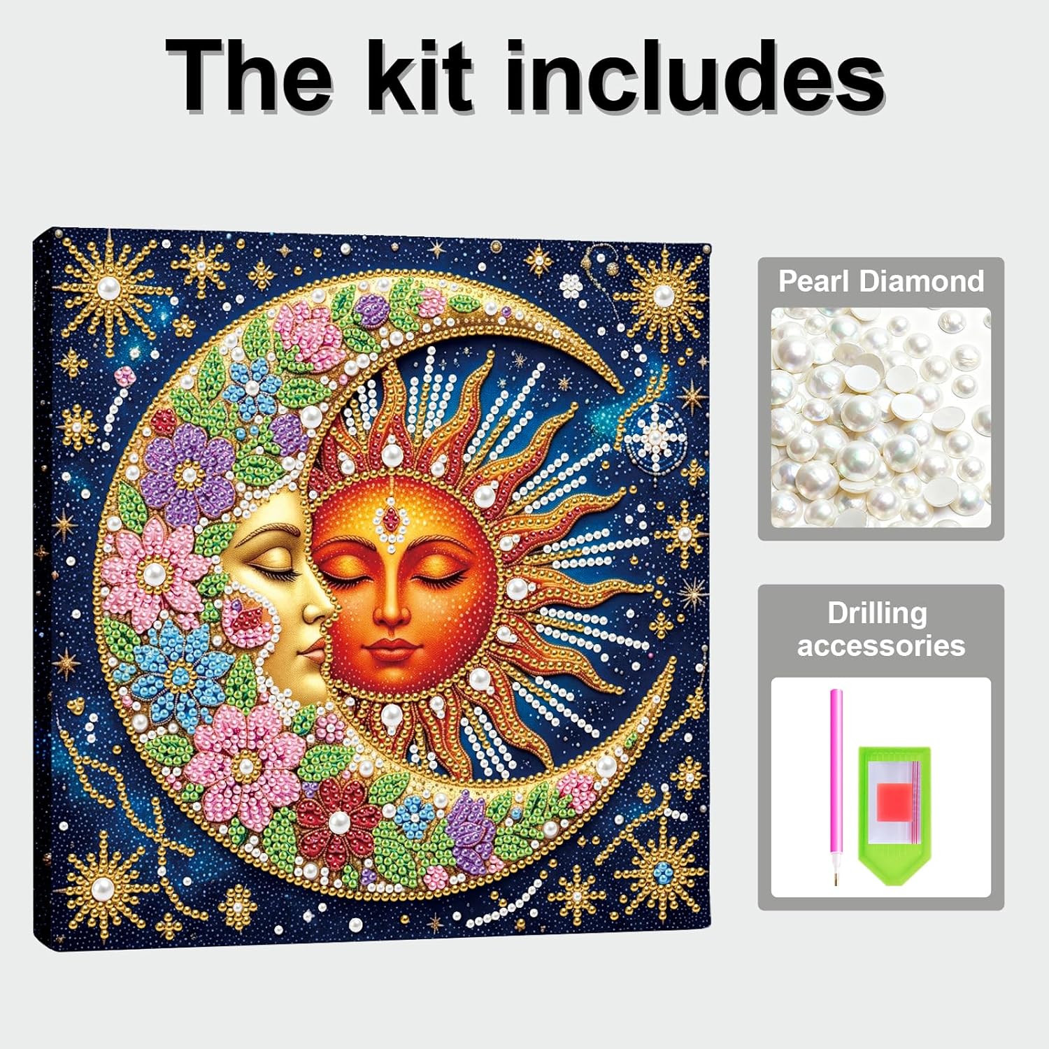 DIY Pearl Painting Kit with Wooden Frame, 3D Plastic Pearl Gemstone Ocean Art Craft for Adults Beginners, Diamond Dot Painting, Home Wall Decor Ready Gift for Women(Stars and Moon)(25 * 25cm)