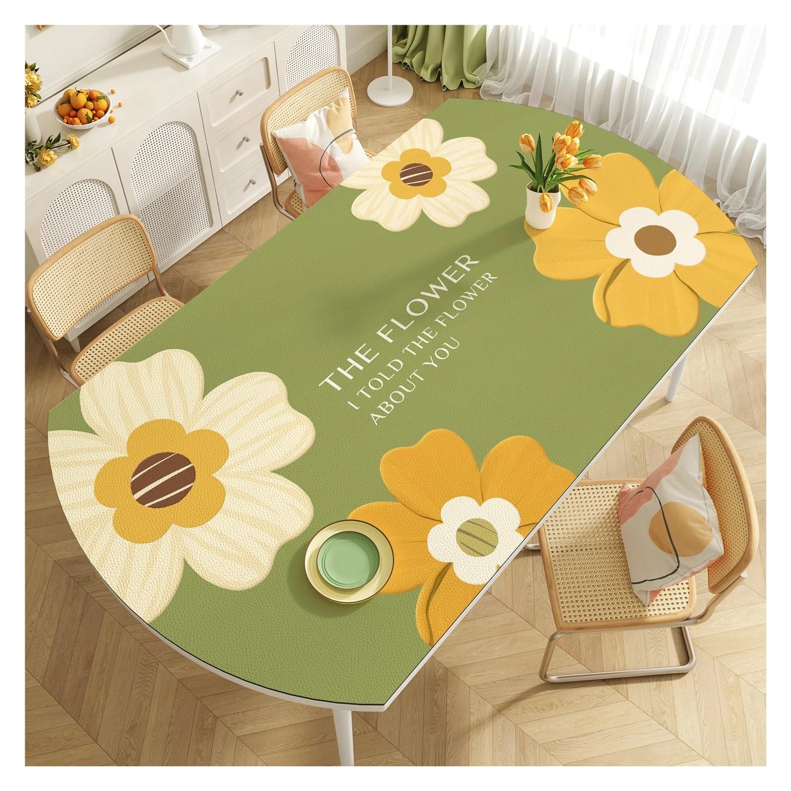 Tappetino da scrivania in pelle, tovaglia ovale floreale, tavolo da pranzo antiscottatura resistente all'olio e impermeabile(Color 5,80 * 130cm)